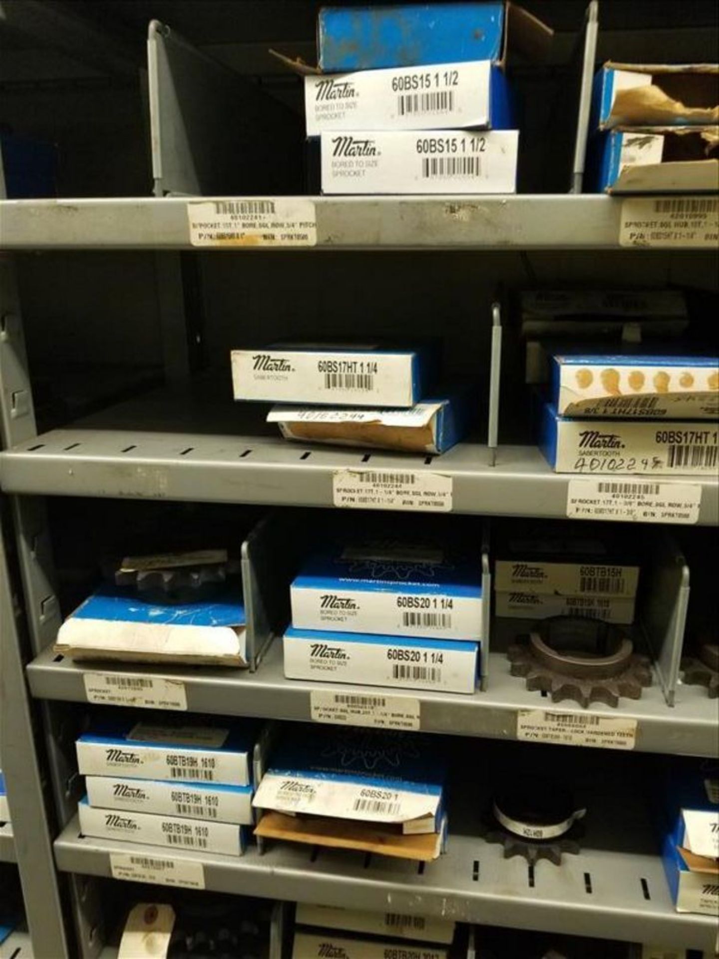(6) Section Metal Shelving w/ gears, Couplers, Taper Locks (Contents Only) - Image 11 of 19