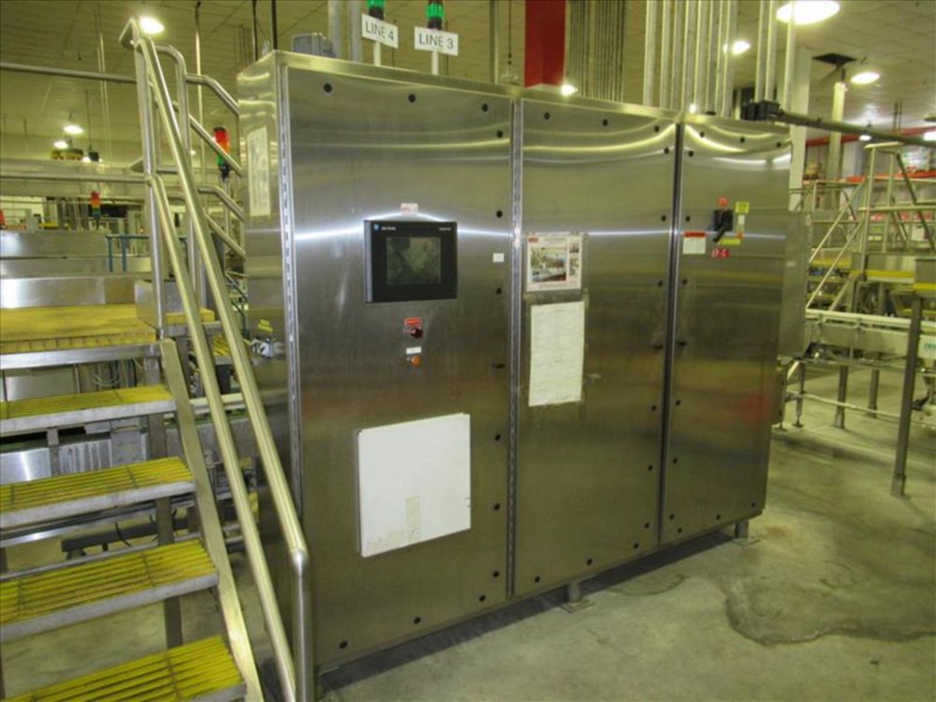 Packaging Line # 3 and # 4 control panel 3 door stainless with (28) AB PowerFlex 70 VFDs, (2) 13