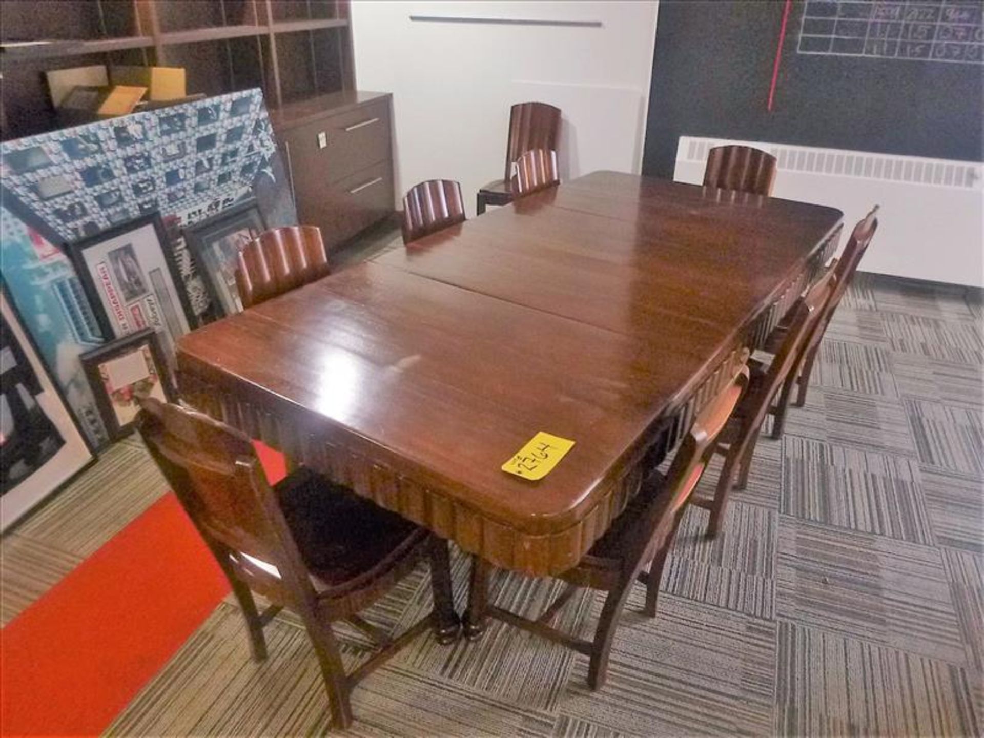 wooden dinning set w/ (9) chairs, 45 in. x 92 in. [2nd Floor, Front Offices]
