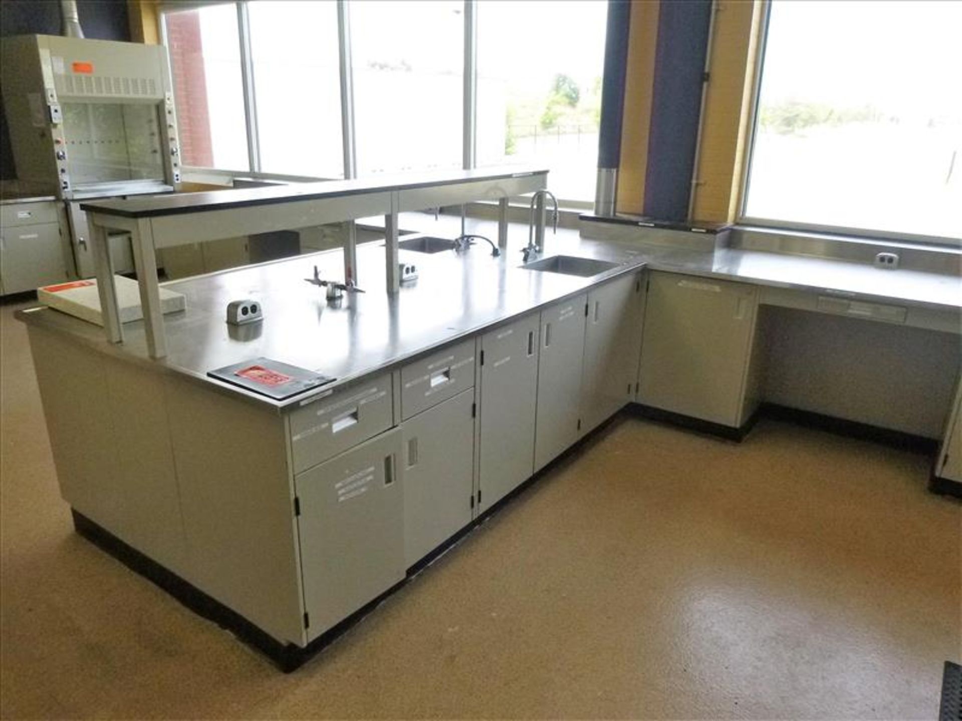 lab cabinets w/ s/s top/sink, 35 in. D x 300 in. L and center unit, 60 in. x 98 in. [Lab, 2nd