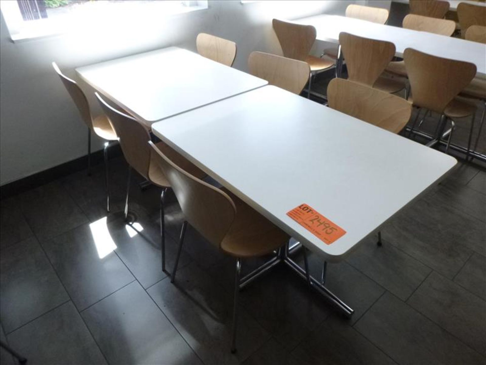 (6) chairs c/w (2) tables, 30 in. x 42 in. ea. [Cafeteria/Store, 1st Floor]