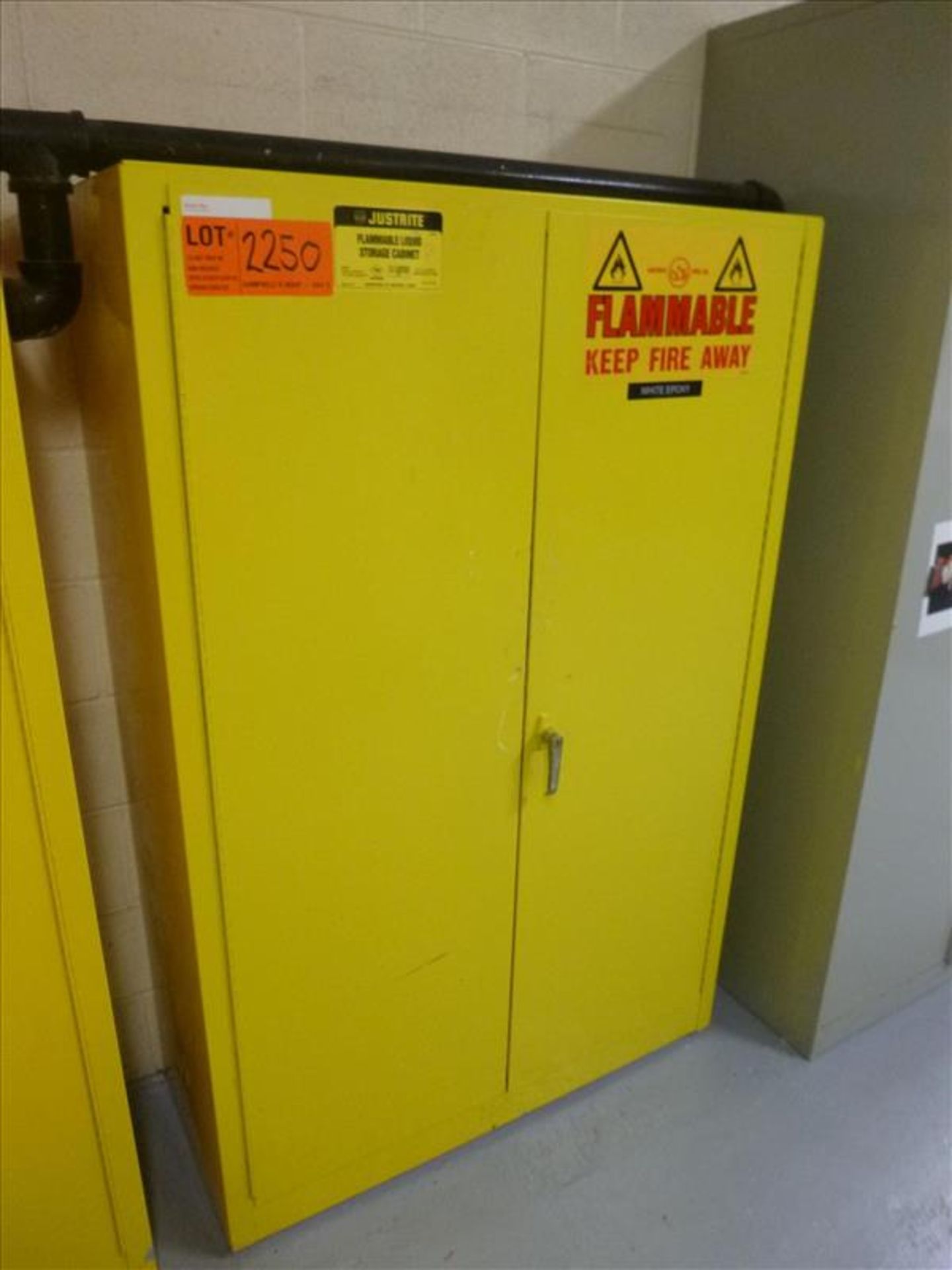 JustRite flammables cabinet, 45 gal. [Paint Shop, 1st Floor]