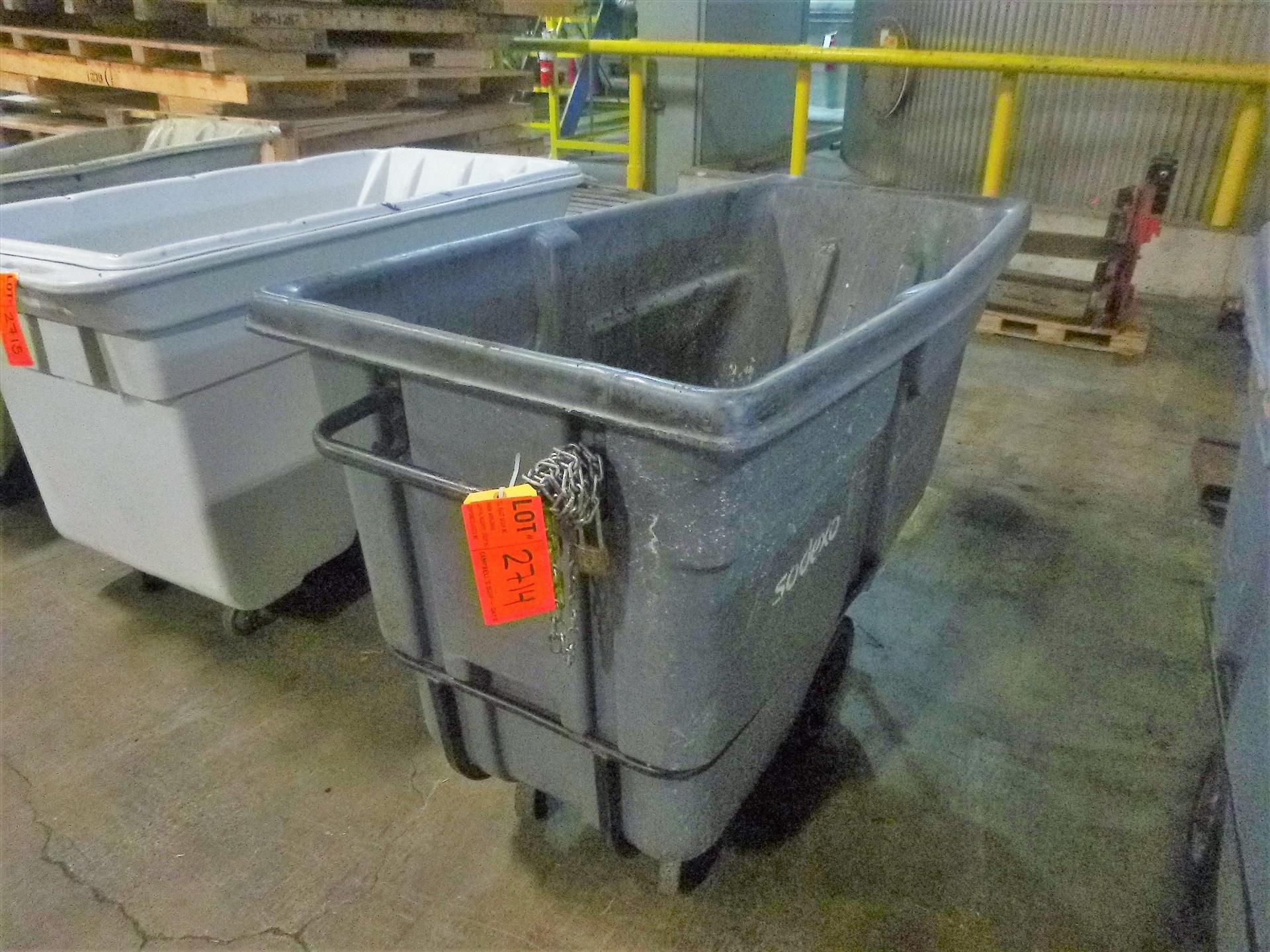 tilting dumpster on casters, 1 CU. YD, plastic. [Warehouse, 1st Floor]