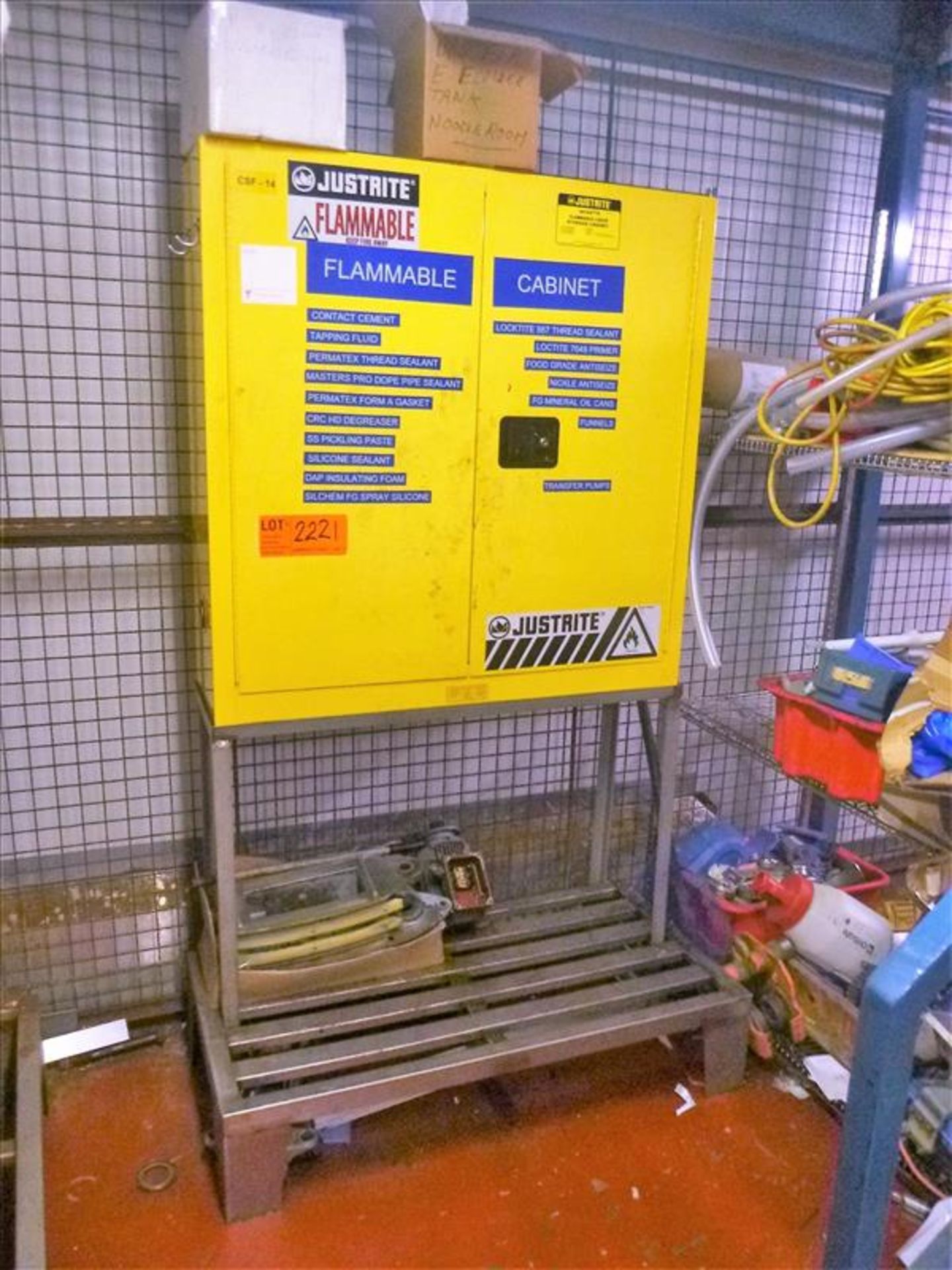 JustRite flammables cabinet, 20 gal. c/w s/s stand [Small Shop, 2nd Floor]