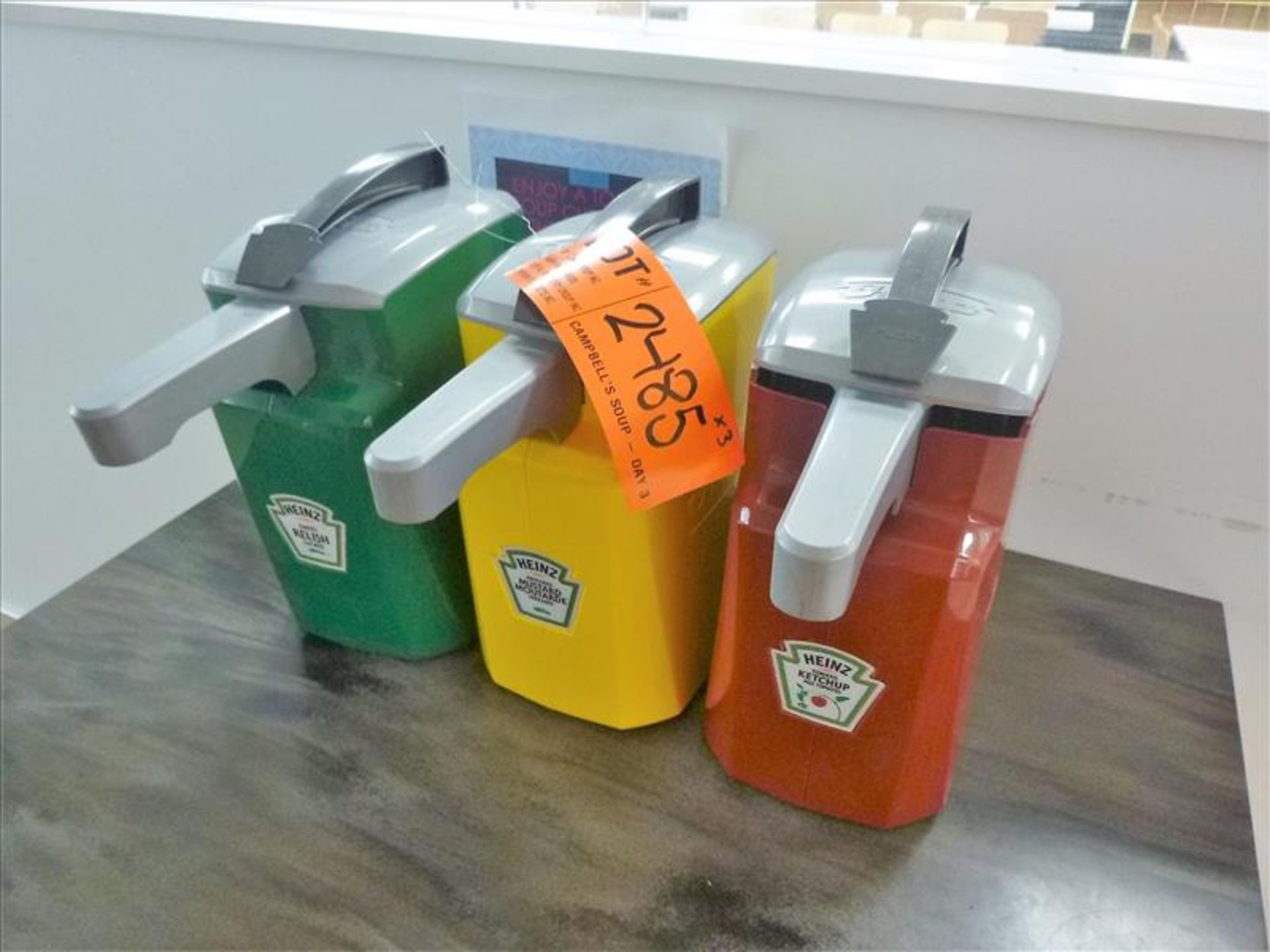 (3) condiment dispensers [Cafeteria/Store, 1st Floor]