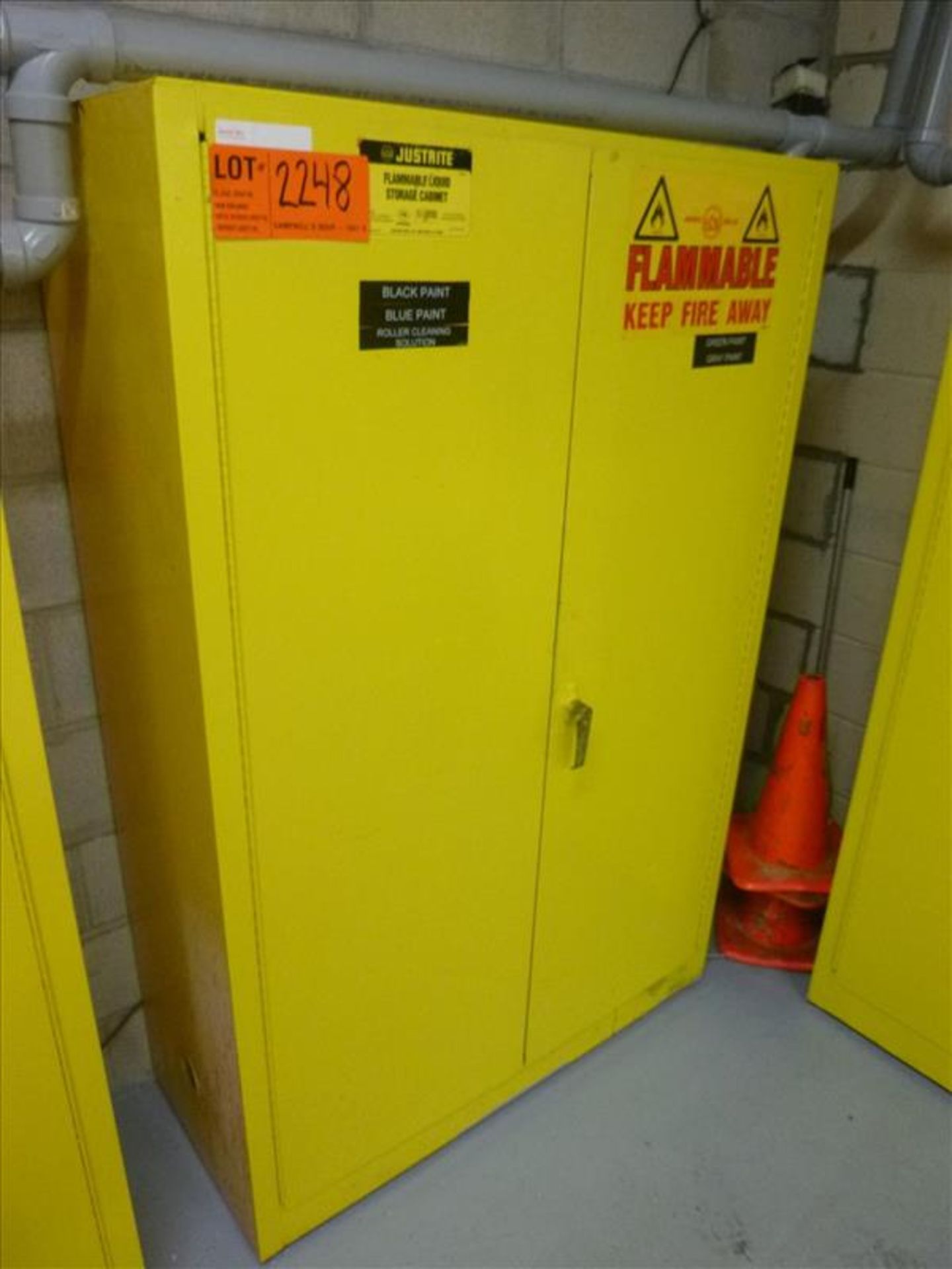 JustRite flammables cabinet, 45 gal. [Paint Shop, 1st Floor]