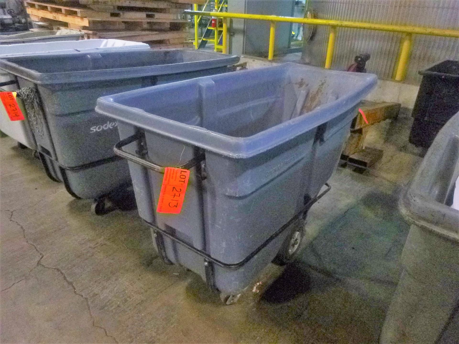 tilting dumpster on casters, 1 CU. YD, plastic. [Warehouse, 1st Floor]