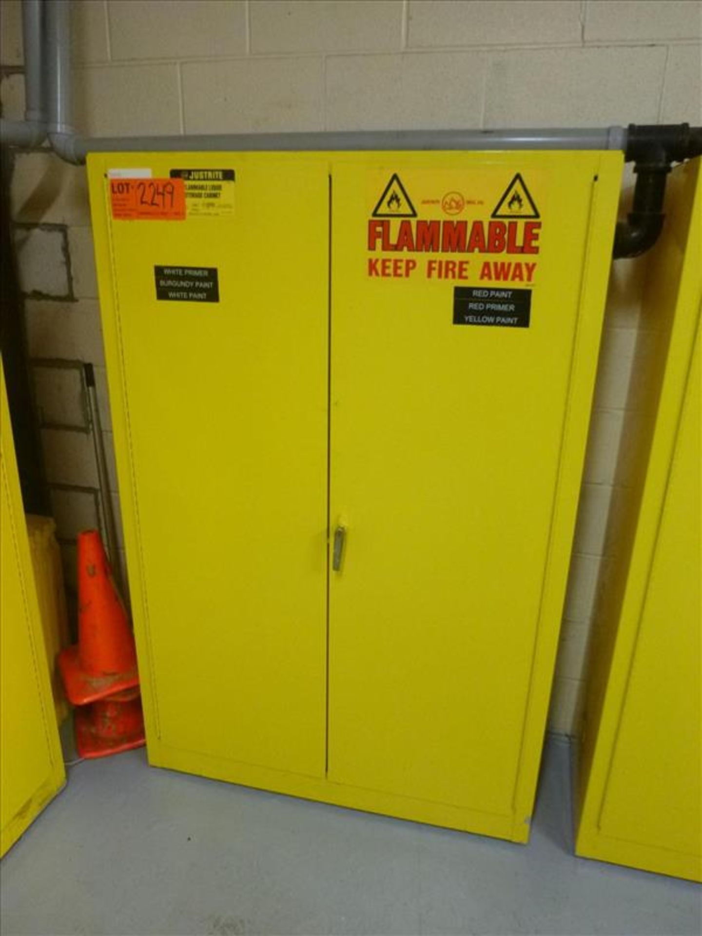 JustRite flammables cabinet, 45 gal. [Paint Shop, 1st Floor]