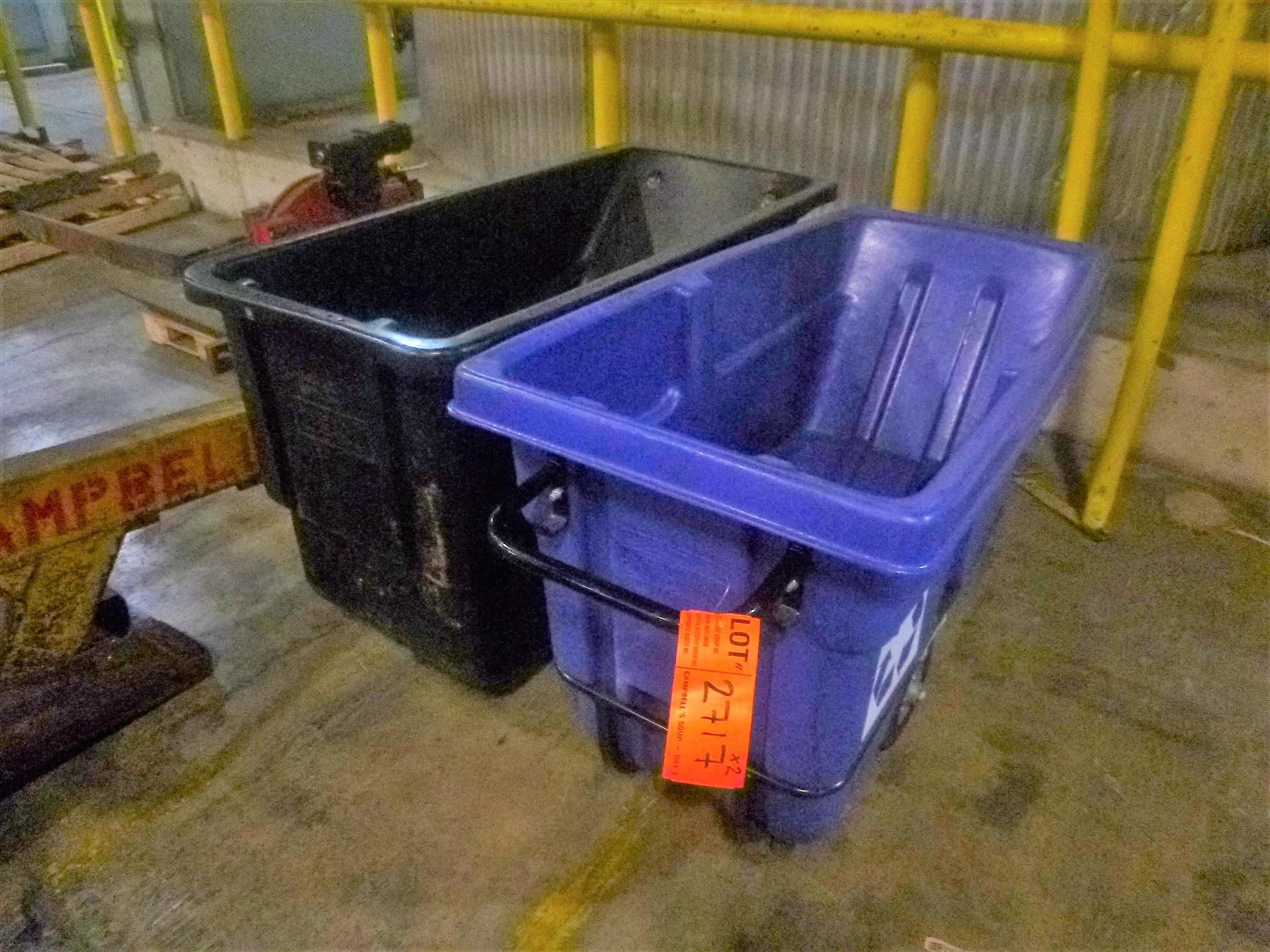 (2) tilting dumpsters on casters, 1/2 CU. YD ea., plastic. [Warehouse, 1st Floor]