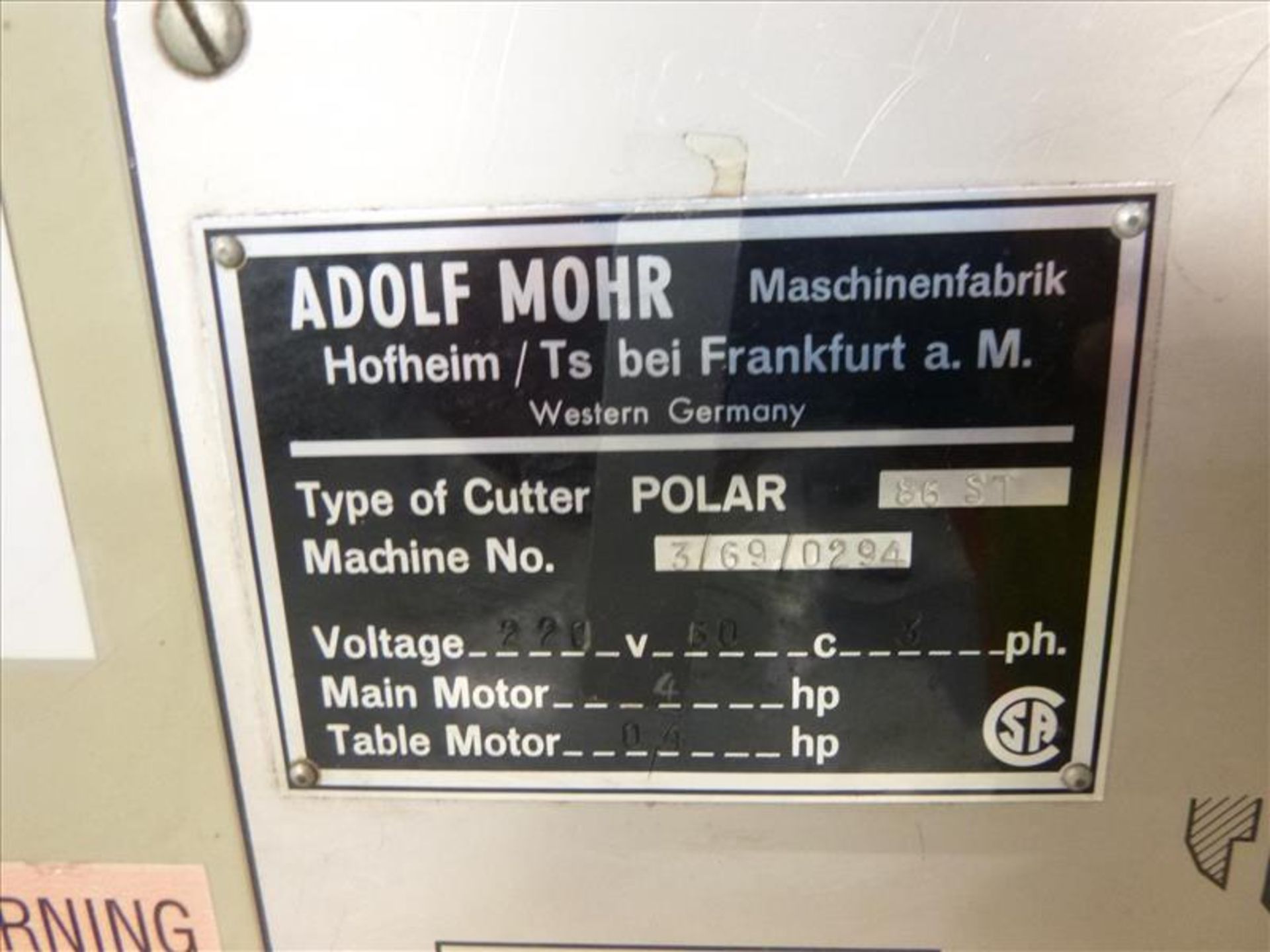Polar-Mohr Standard 86 paper cutter, mod. 86ST, ser. no. 3/69/0294 [Mail Room, 1st Floor] - Image 5 of 5