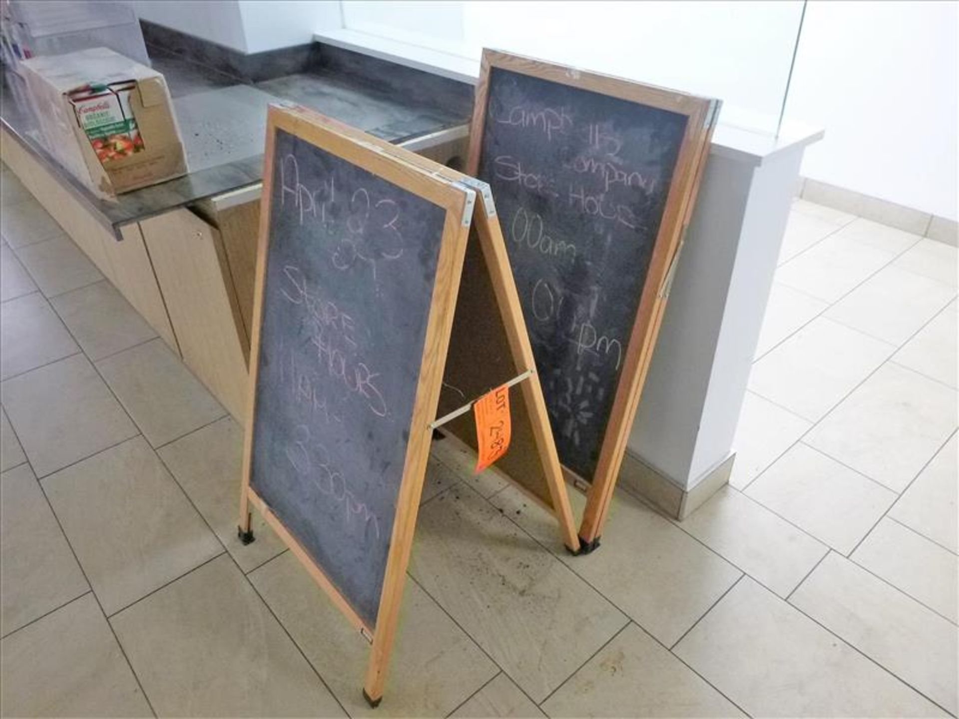 (2) chalk-board sandwich boards [Cafeteria/Store, 1st Floor]