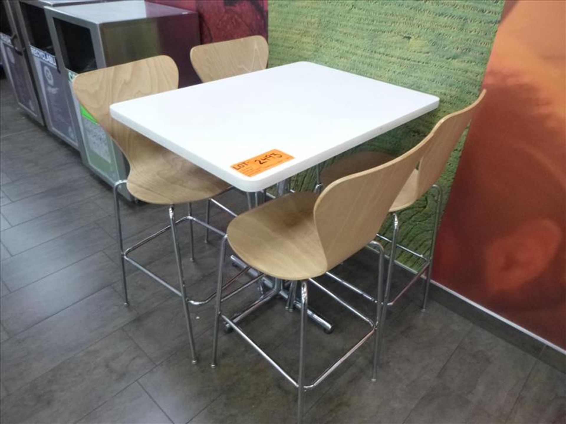 (4) stools c/w bistro table, 30 in. x 42 in. [Cafeteria/Store, 1st Floor]