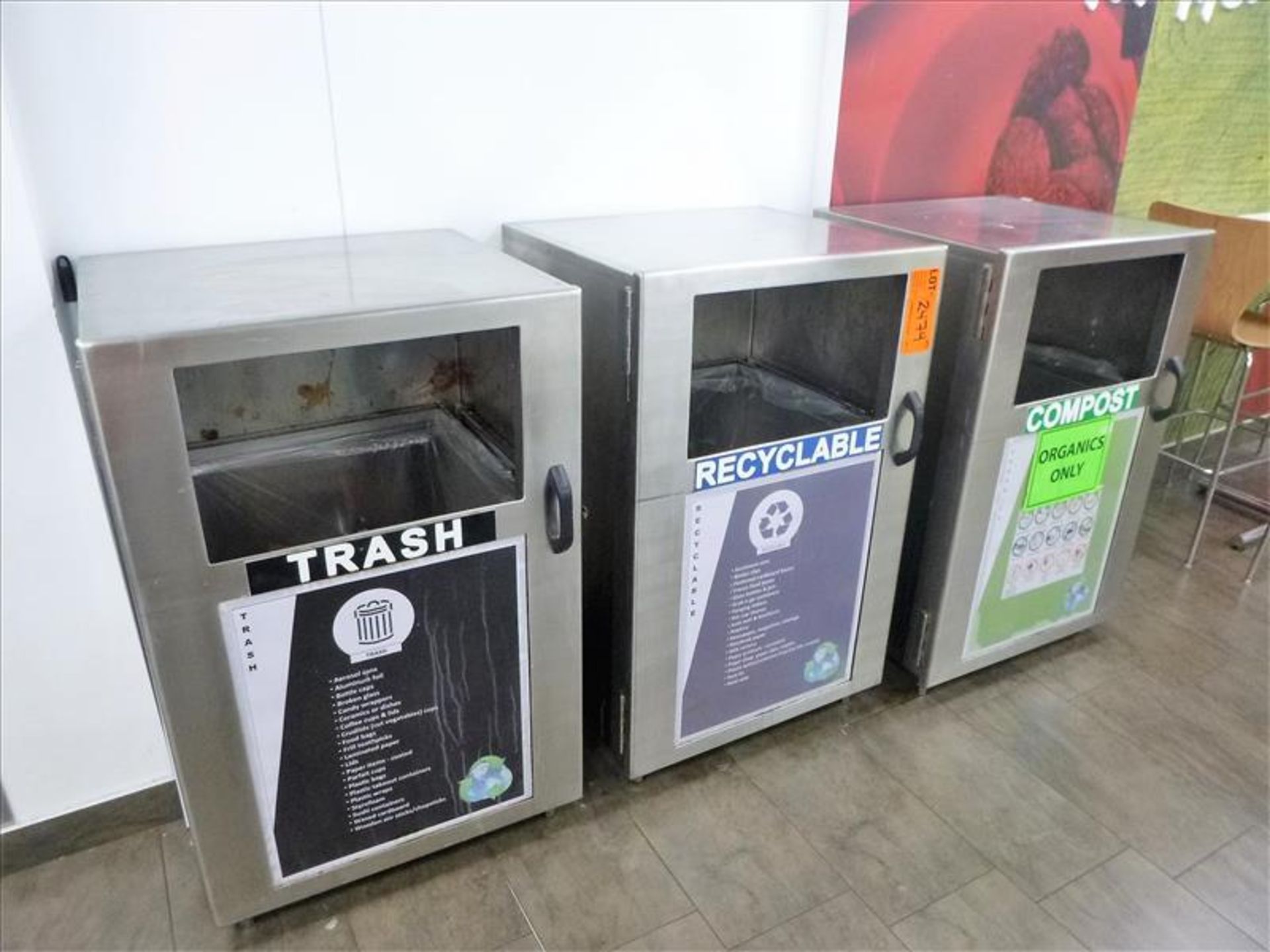 S/S Garbage Containers 28" x 25" x 46" High ea. [Cafeteria/Store, 1st Floor]