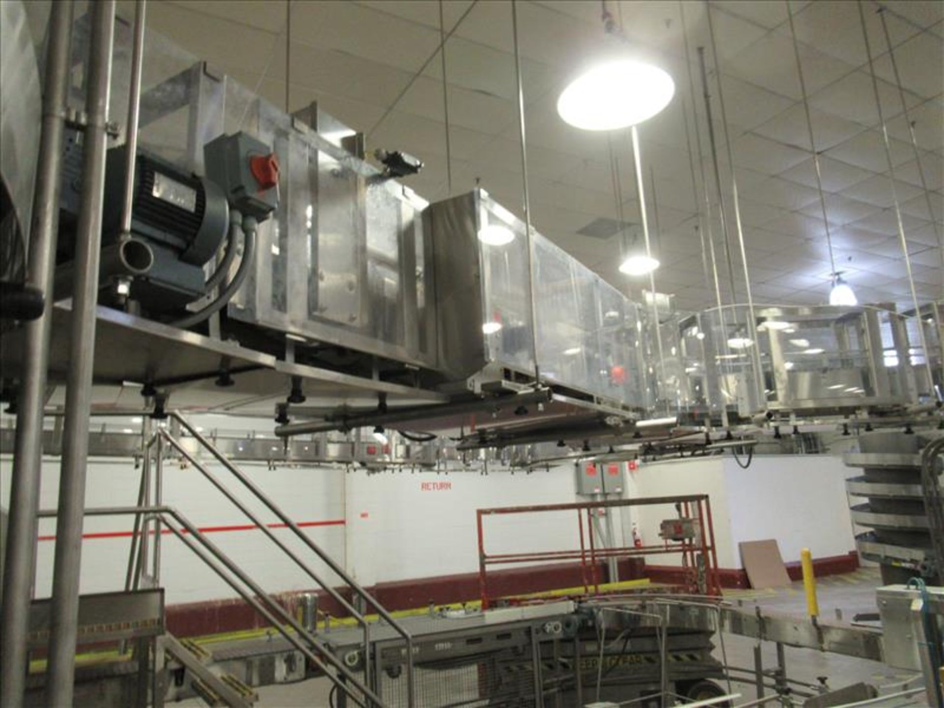 Overhead case conveyor approx 120 to 150 ft. long, extending to palletizing stations, stainless - Image 3 of 4