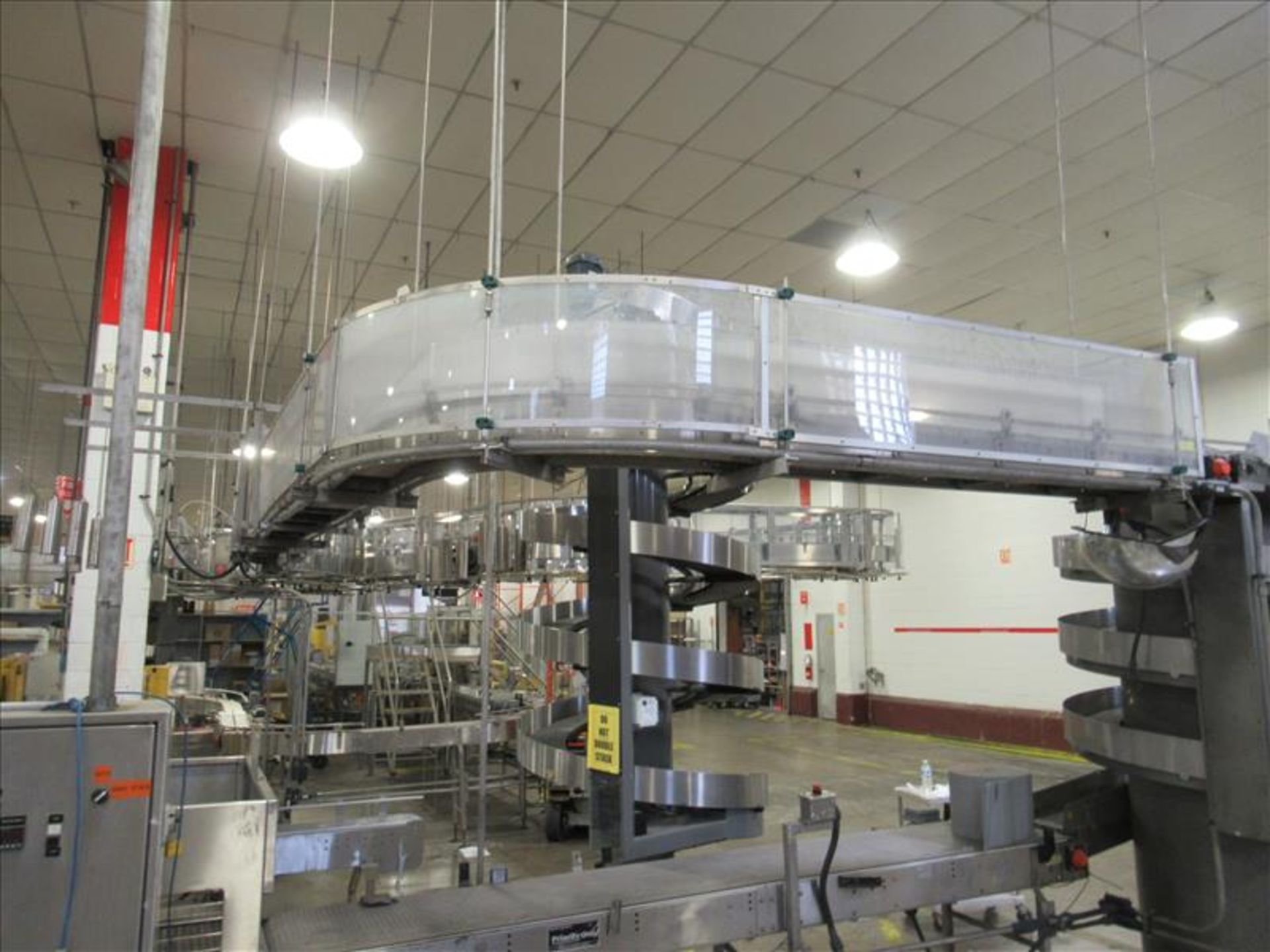 Overhead case conveyor approx 120 to 150 ft. long, extending to palletizing stations, stainless - Image 2 of 4