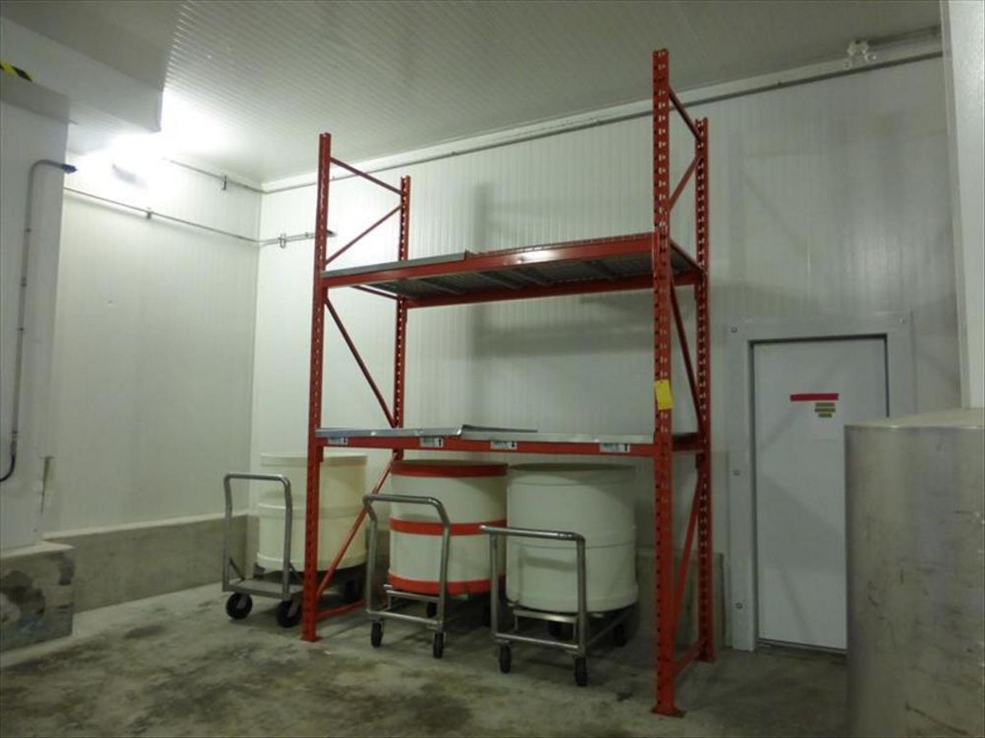 Pallet rack inside freezer Lot of (3) sections, 8 ft beam x 12 ft upright with welded wire deck - Image 2 of 2