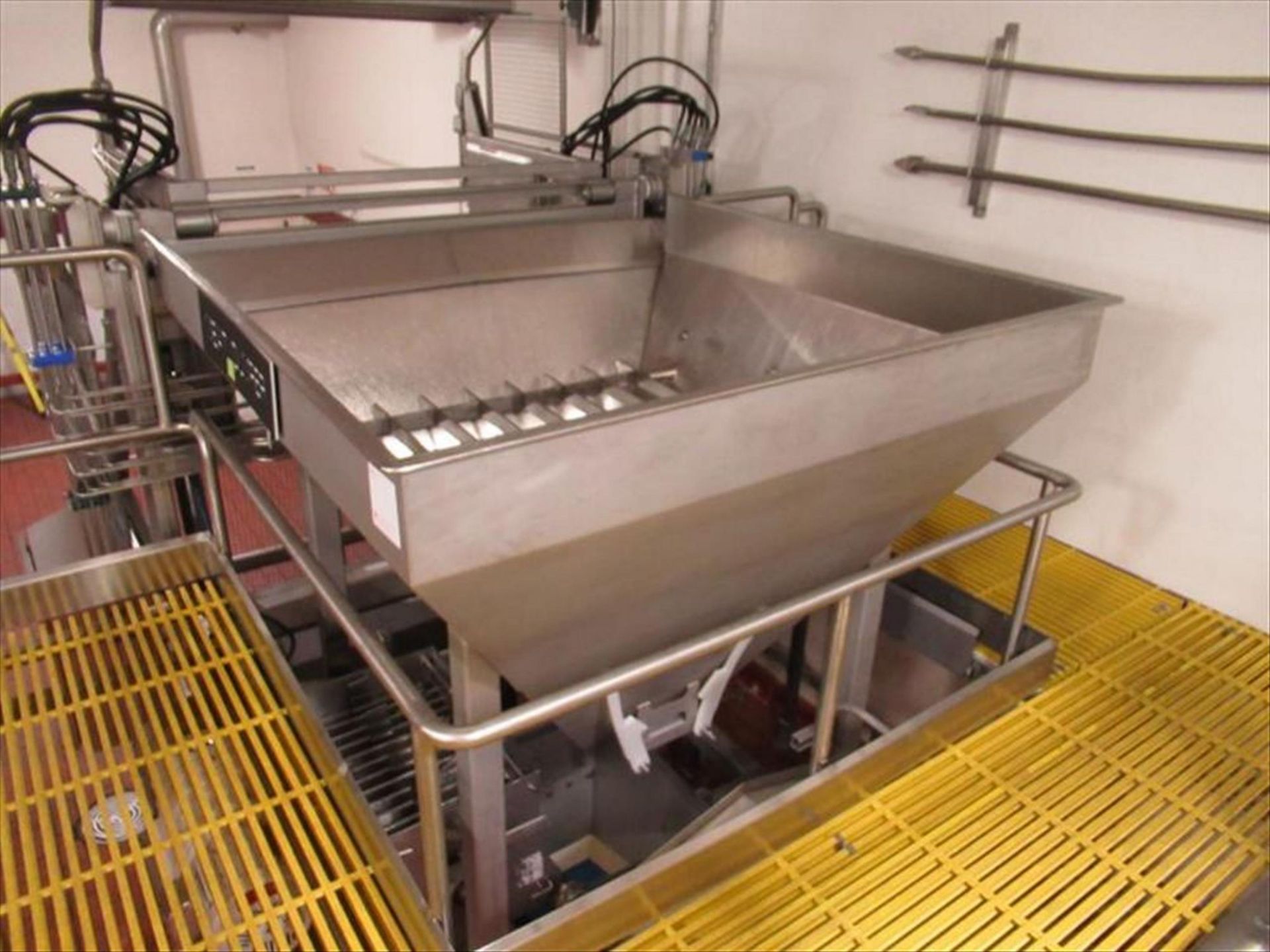 Stainless meat hopper approx 72 in x 72 ft top x 30 in x 24 in bottom x 4 ft h, with magnetic - Image 2 of 3