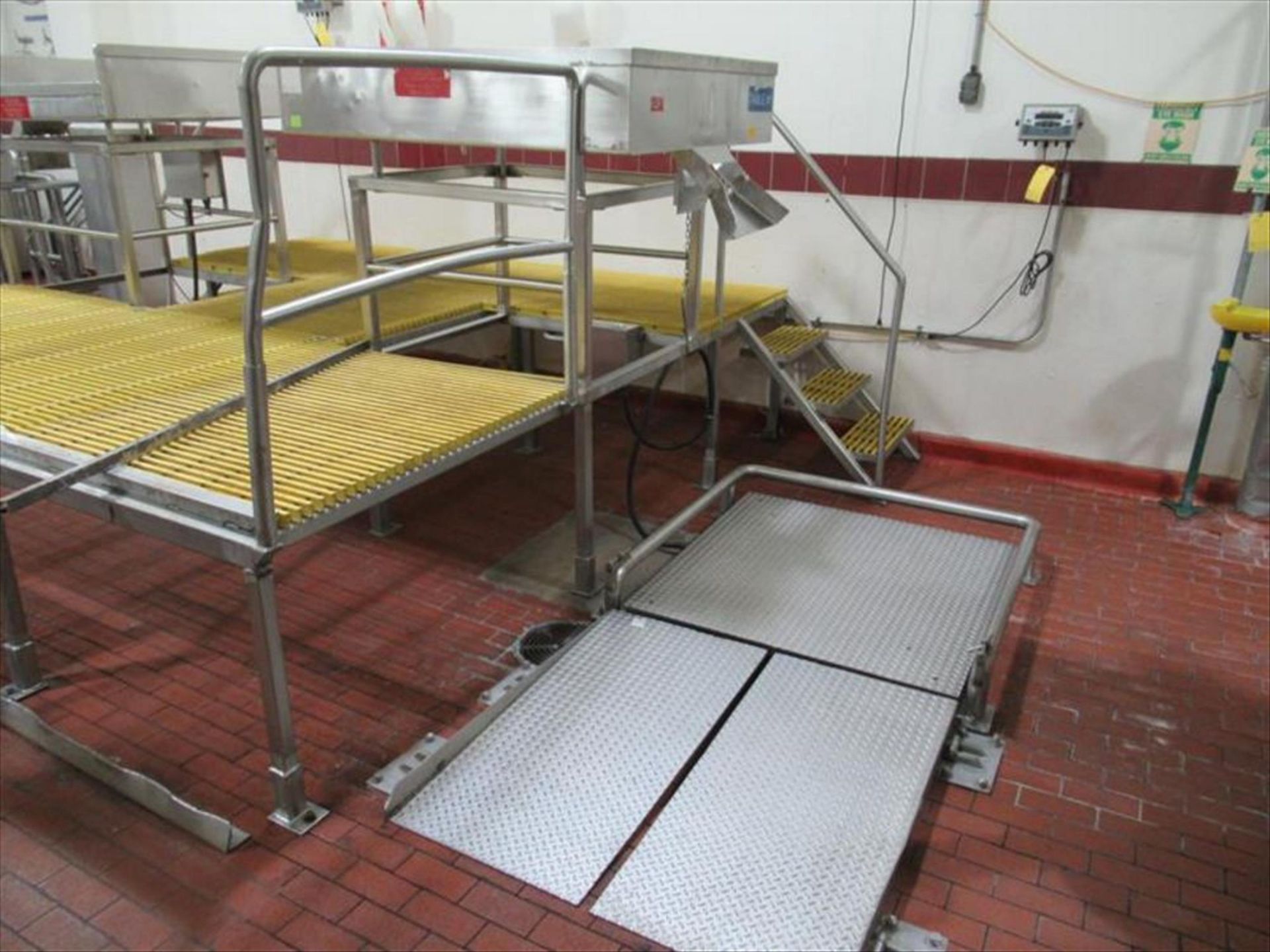 Sort table #1 4 ft w x 5 ft l x 1 ft h, with 8 in w discharge chute fitted with magnetic separator