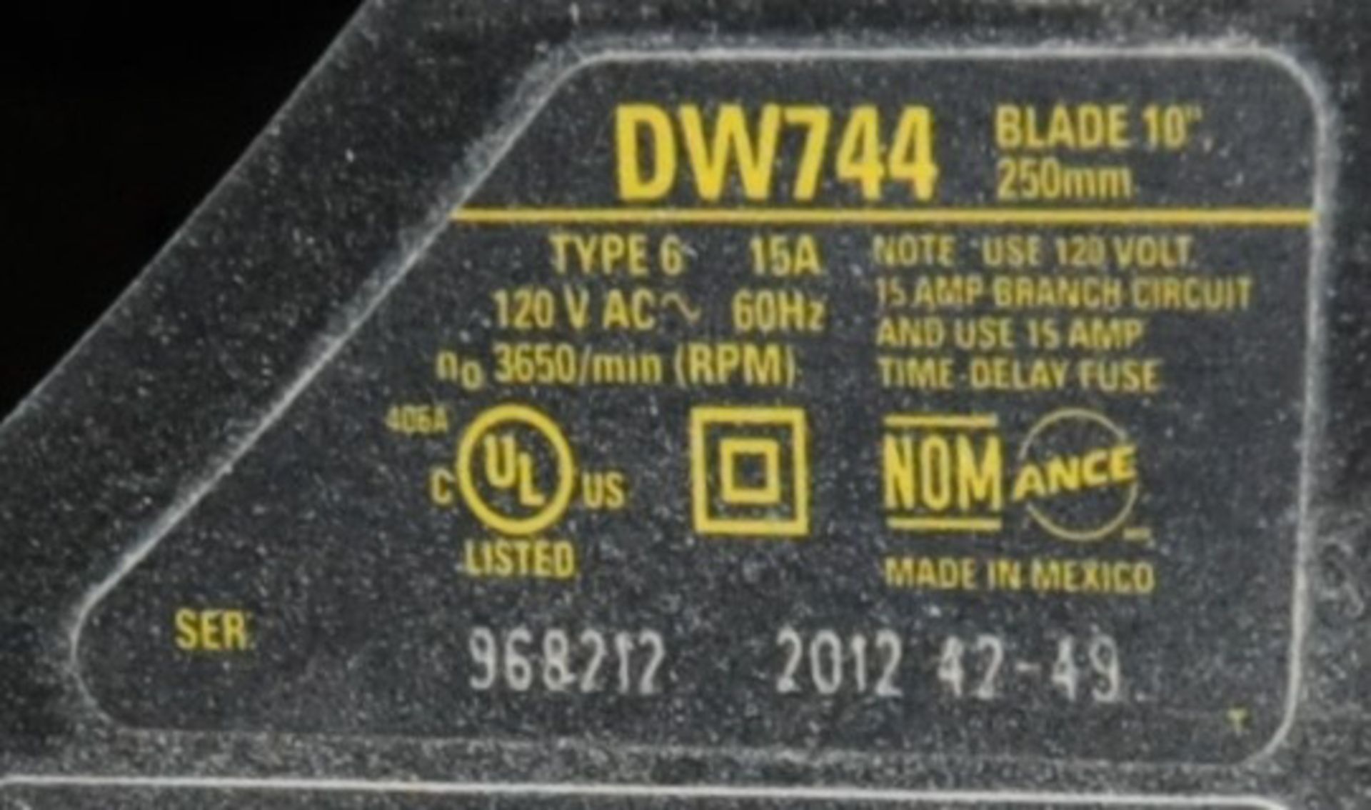 DEWALT 10" TABLE SAW, S/N: 968212 - Image 2 of 2