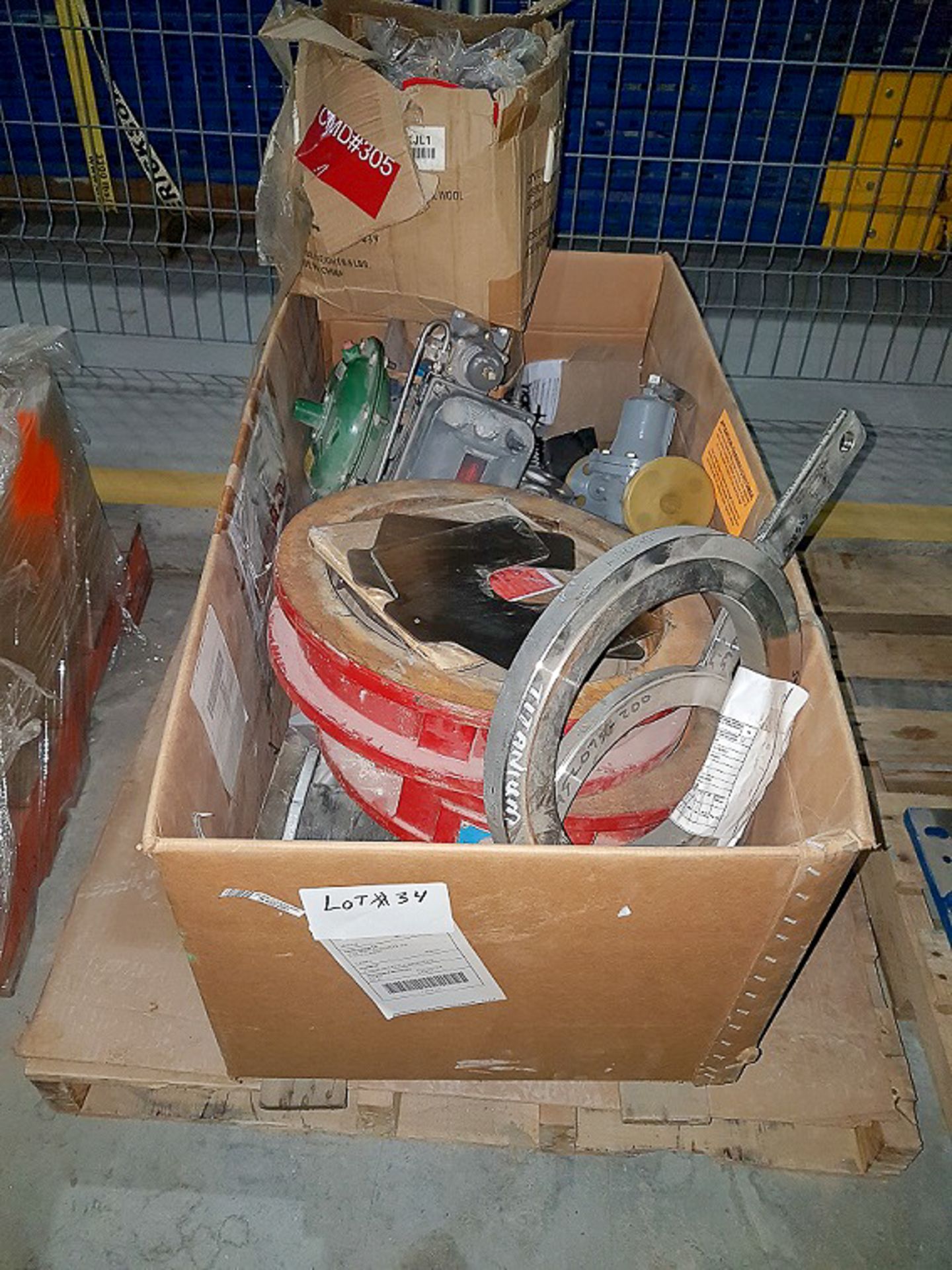 LOT/ (1) PALLET OF SURPLUS EQUIPMENT, BOX OF STEEL WOOL AND SS SHIMS