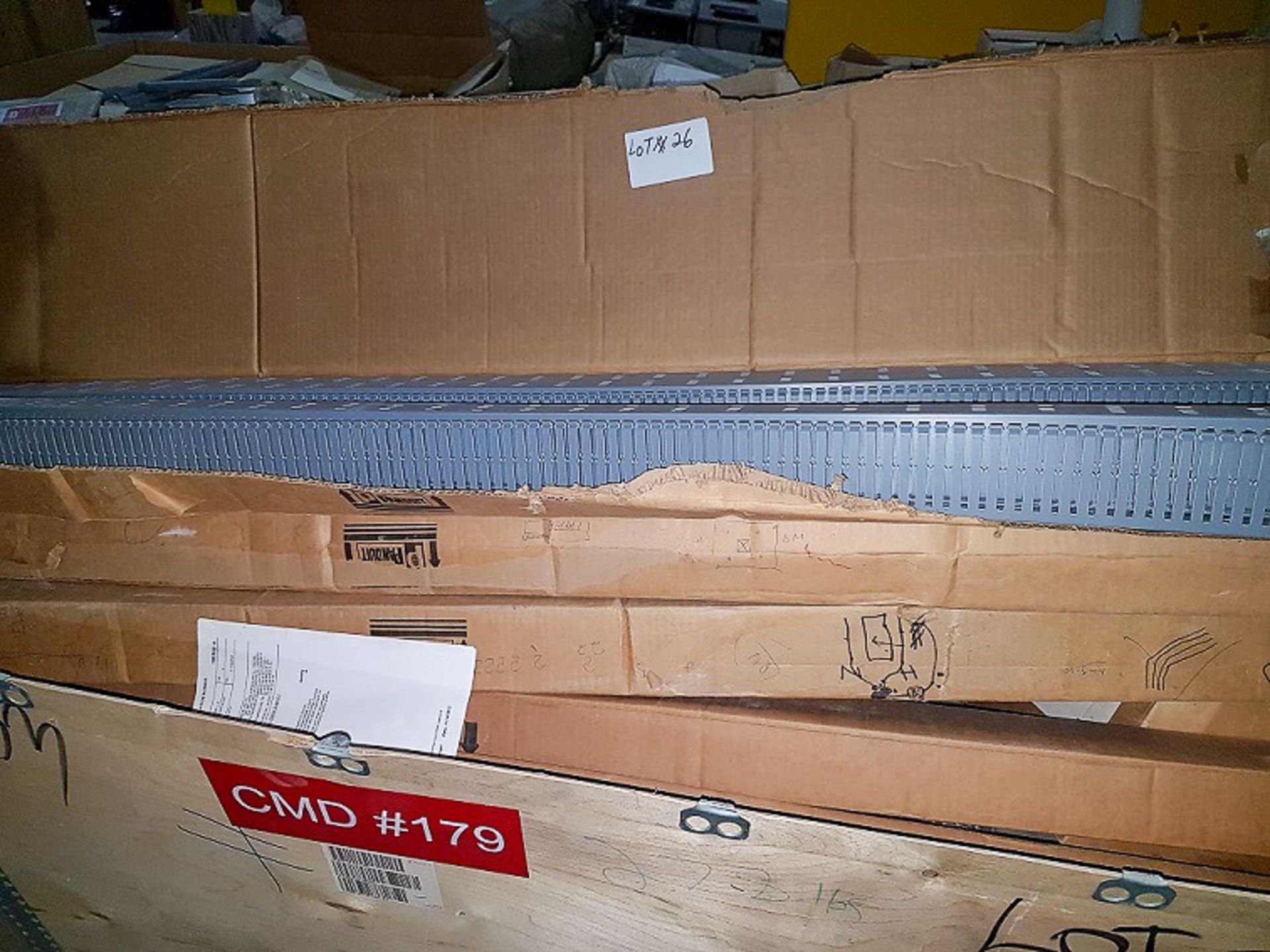 LOT/ CRATE OF THIN FINGER DUCT WIRING SLOTTED AND SURPLUS EQUIPMENT