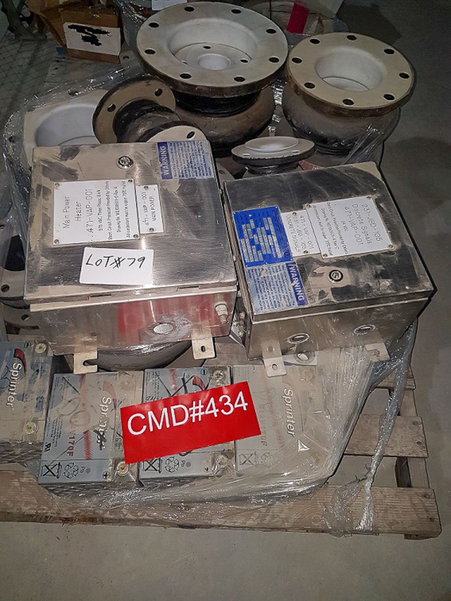 LOT/ SURPLUS EQUIPMENT - EXPANSION JOINTS, (4) 12VOLT BATTERIES AND JUNCTION BOXES