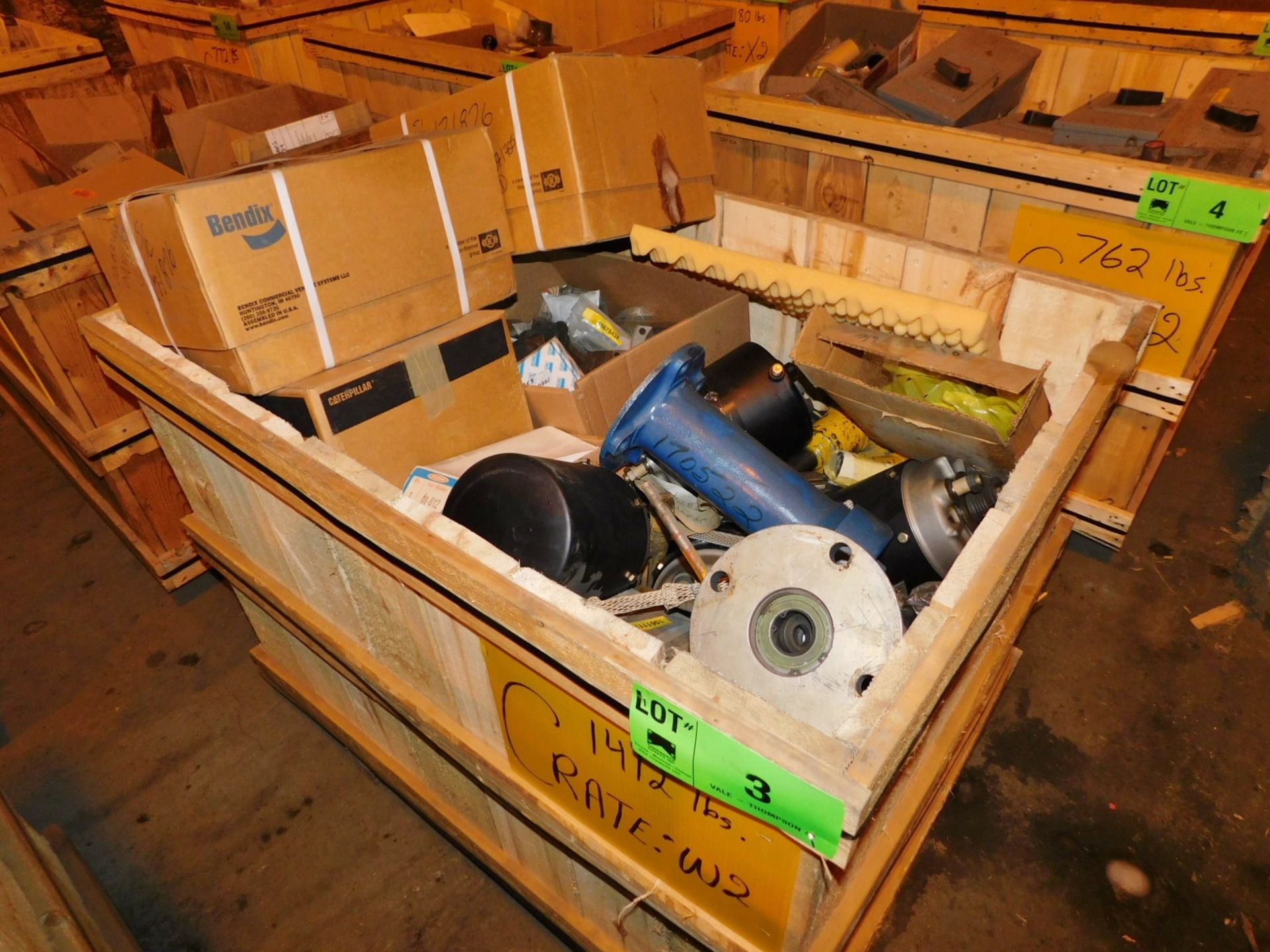 LOT/ CONTENTS OF CRATE INCLUDING FASTENING HARDWARE, ELECTRICAL SUPPLIES, SEALS, CONTROL VALVES,