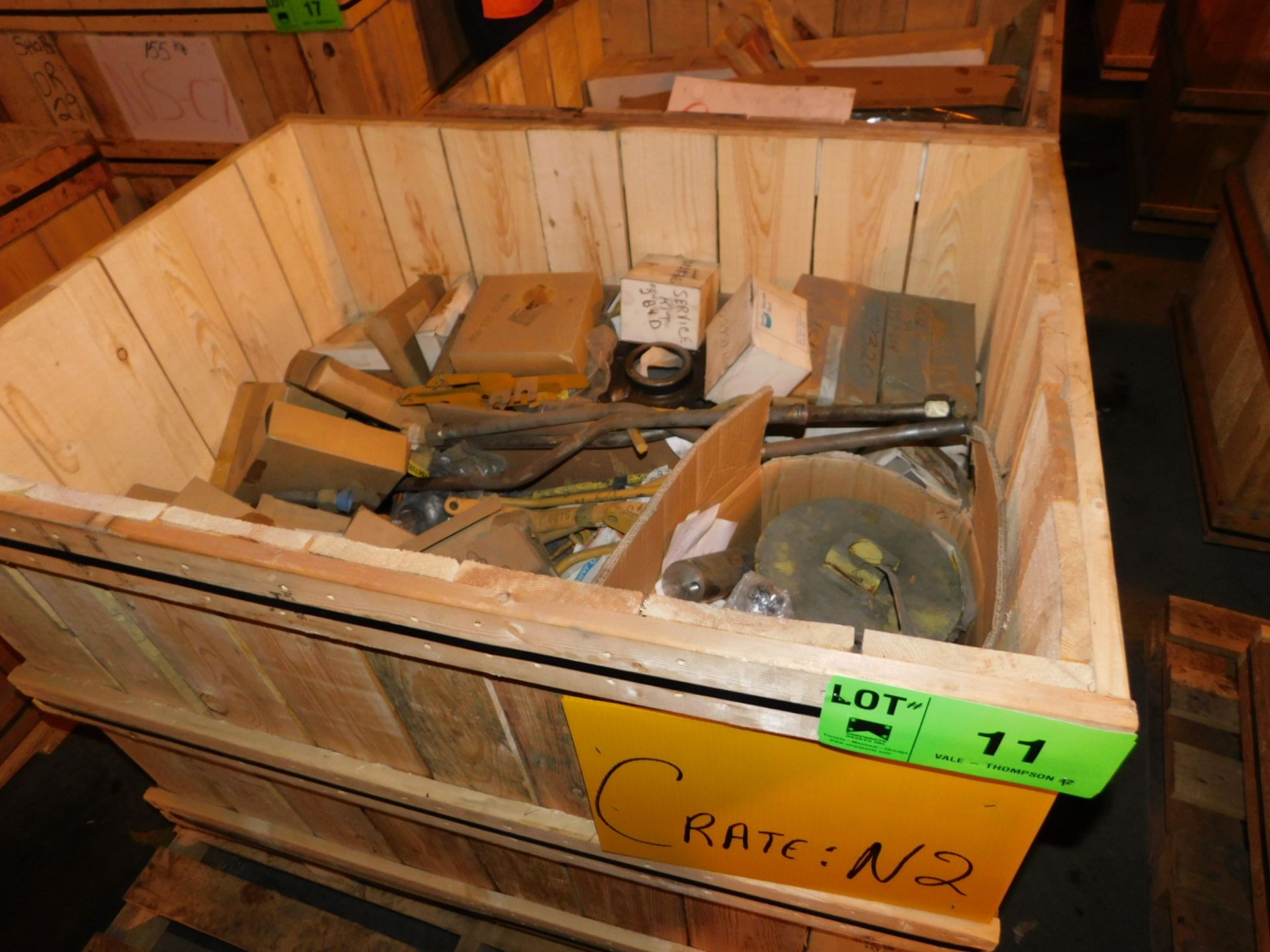 LOT/ CONTENTS OF CRATE INCLUDING HYDRAULIC VALVES, CONTROL LINKAGES, GASKETS, BRACKETS, SEALS &