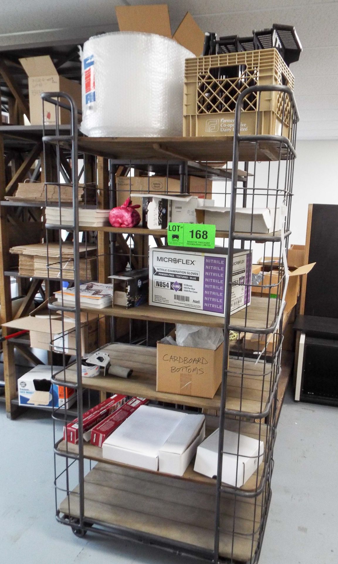 LOT/ CARTS & SHELVES WITH CONTENTS - PACKAGING SUPPLIES, OFFICE SUPPLIES