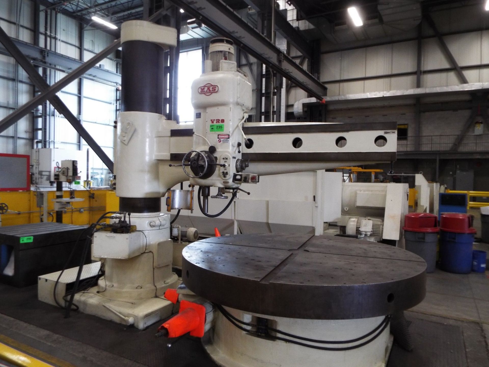 MAS VR8 RADIAL ARM DRILL WITH 8'6" ARM, 20" COLUMN, SPEEDS TO 1750 RPM, 48"X48"X30" BOX TABLE,