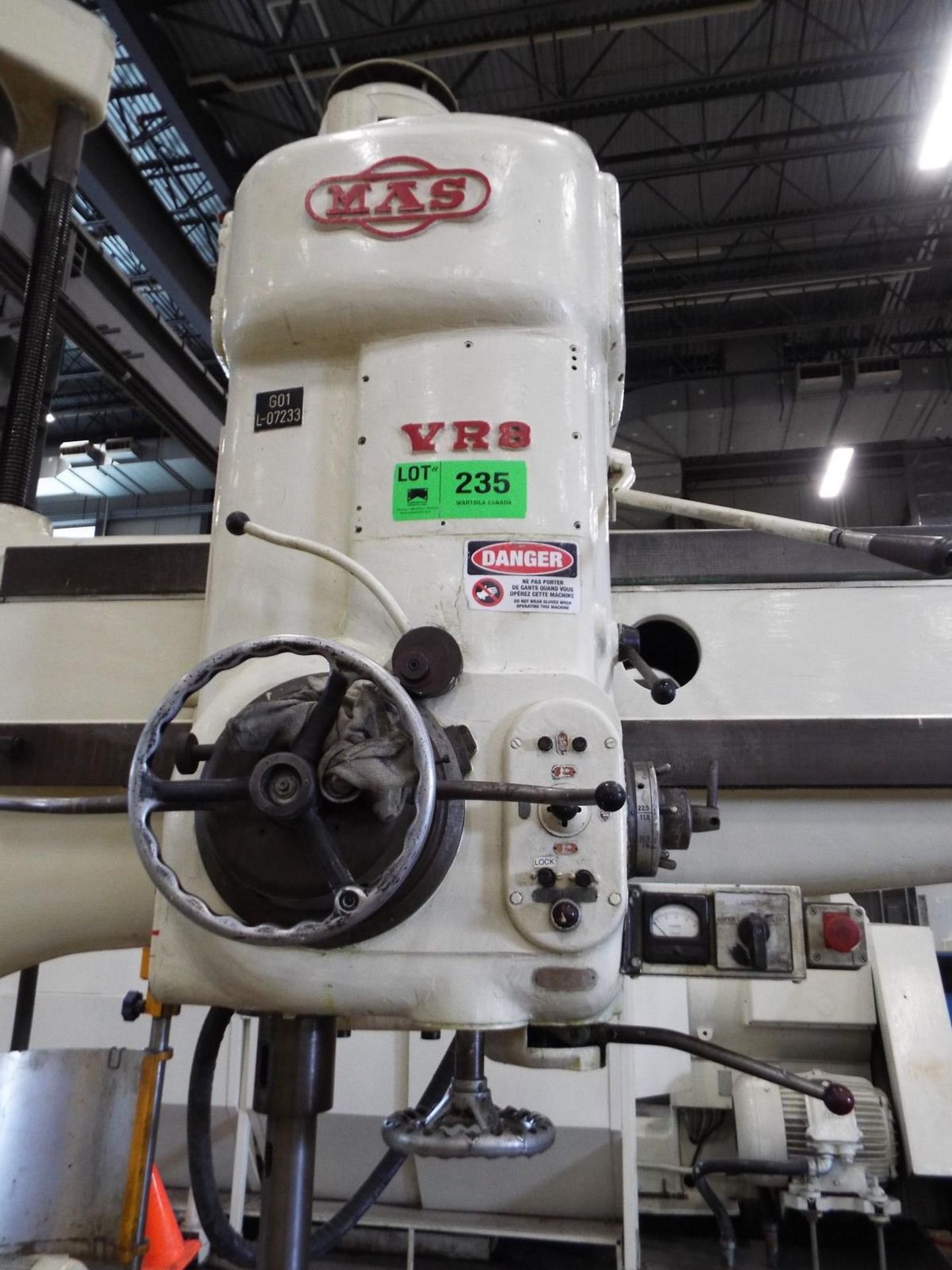 MAS VR8 RADIAL ARM DRILL WITH 8'6" ARM, 20" COLUMN, SPEEDS TO 1750 RPM, 48"X48"X30" BOX TABLE, - Image 3 of 4