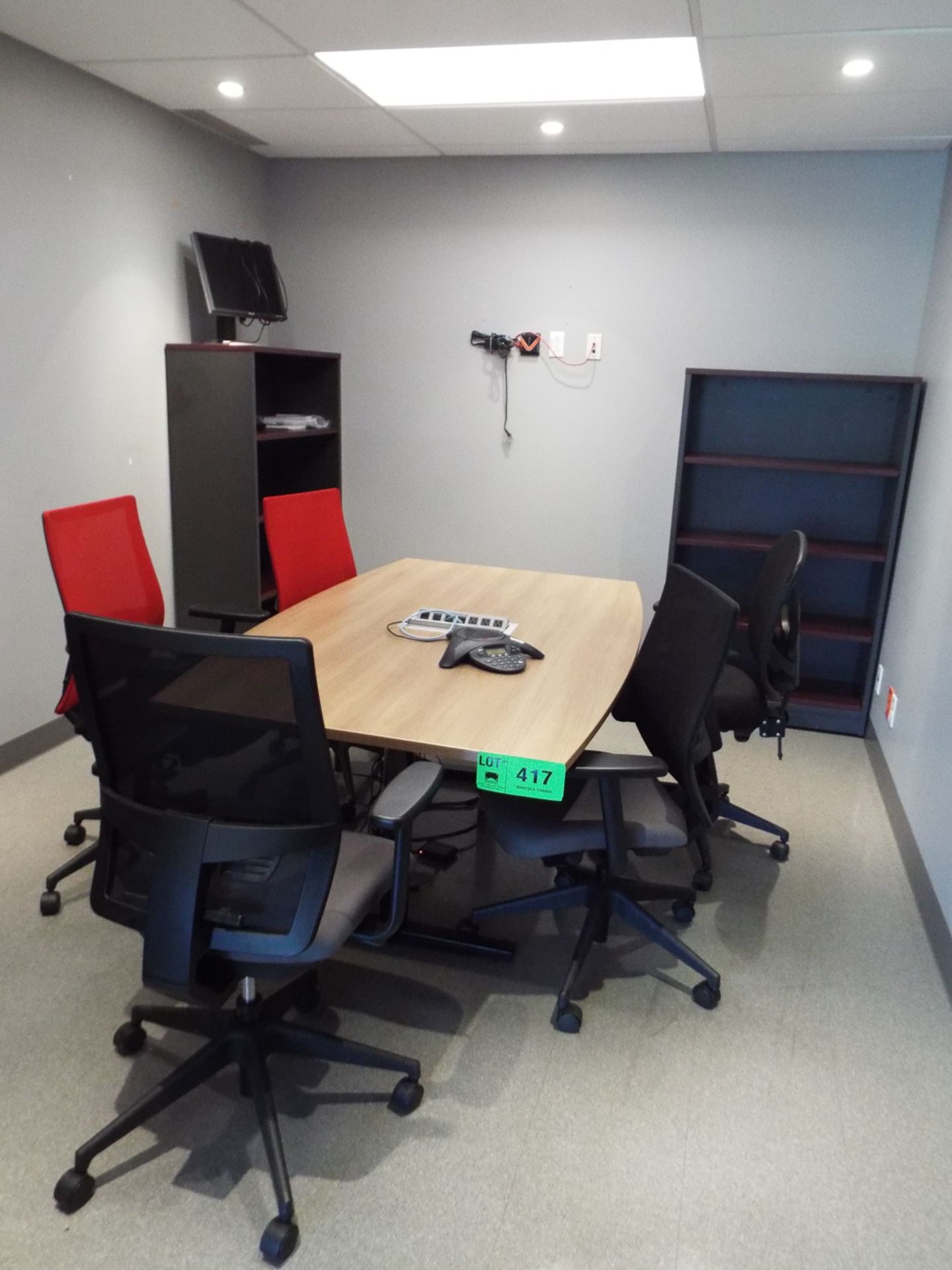 LOT/ CONTENTS OF MEETING ROOM (FURNITURE ONLY) - CONFERENCE TABLE WITH (5) OFFICE CHAIRS AND (3)