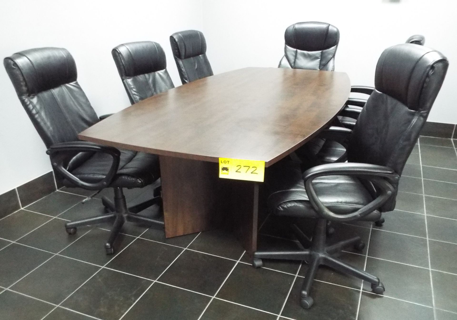 LOT/ CONFERENCE TABLE WITH (7) OFFICE CHAIRS, 2 DRAWER LATERAL FILE CABINET, BAR FRIDGE, WATER