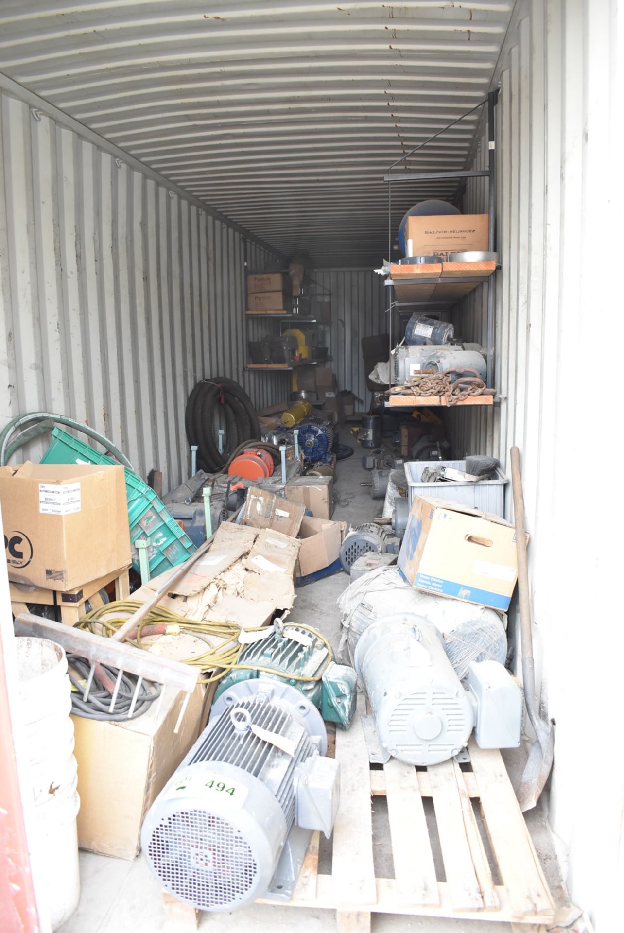 LOT/ CONTENTS OF SEA CONTAINER - SPARE MOTORS, GEARBOXES, PYROTEK DIE CASTING SUPPLIES, AIR TANK,