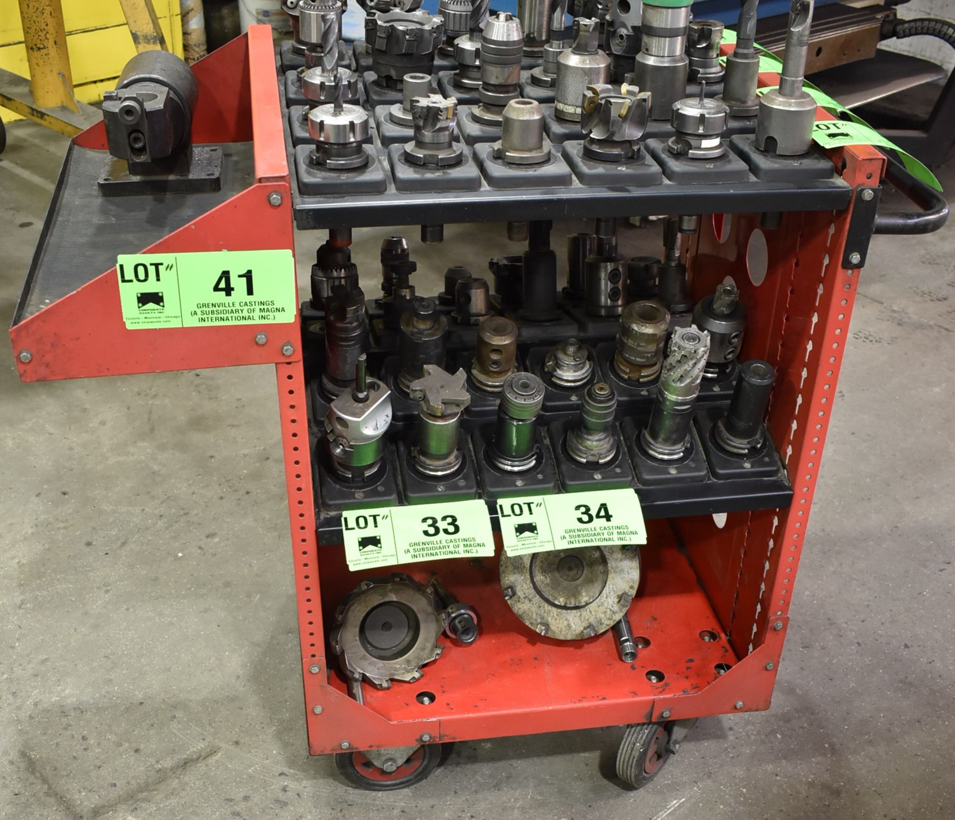 LOT/ TOOL HOLDER CART WITH PIVOTING BENCH MOUNT TOOL CHANGE FIXTURE & REMAINING TOOL HOLDERS