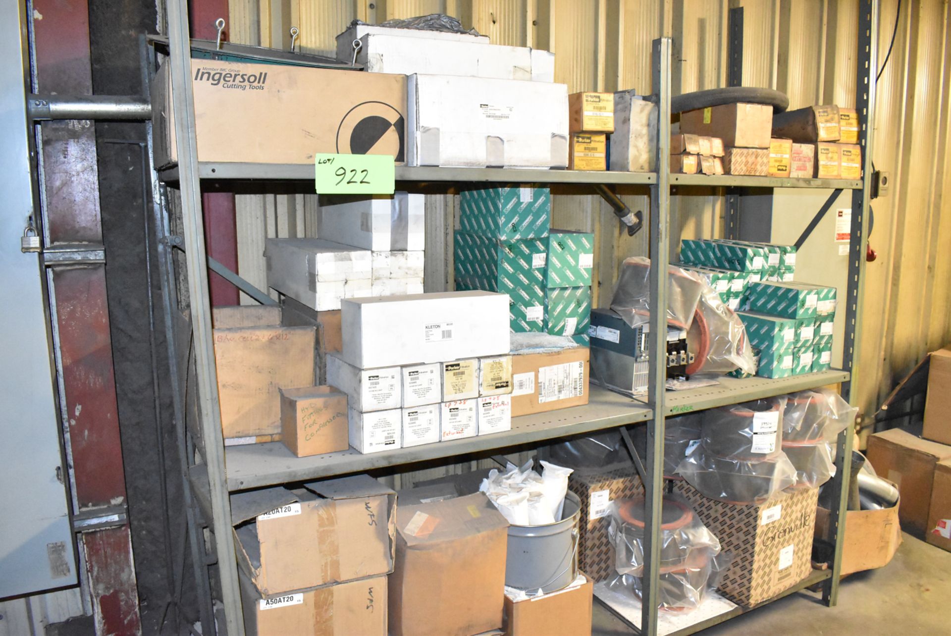 LOT/ SHELVES WITH CONTENTS - AIR FILTERS, HYDRAULIC FILTERS, SPARE PUMPS & VALVES