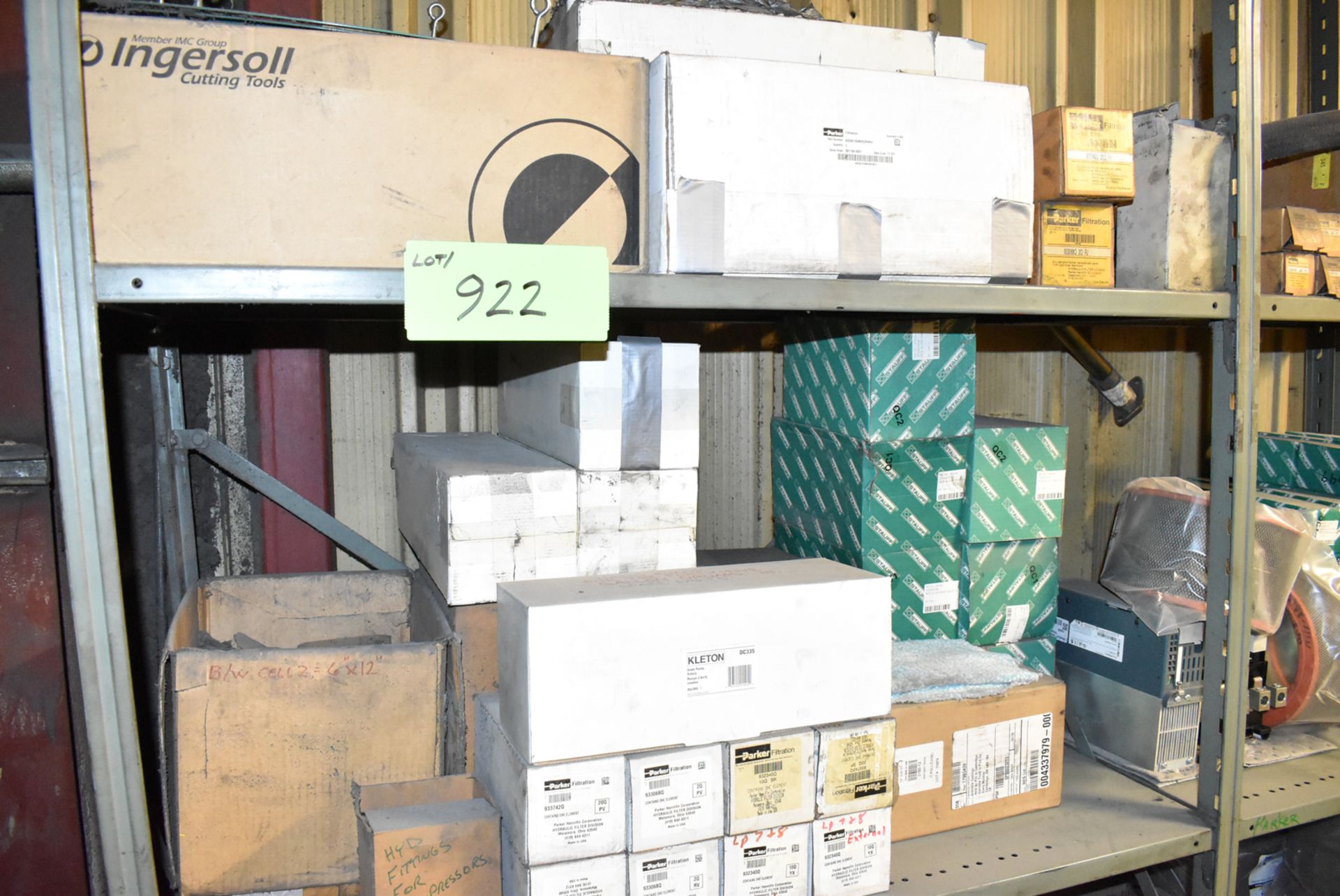 LOT/ SHELVES WITH CONTENTS - AIR FILTERS, HYDRAULIC FILTERS, SPARE PUMPS & VALVES - Image 2 of 5
