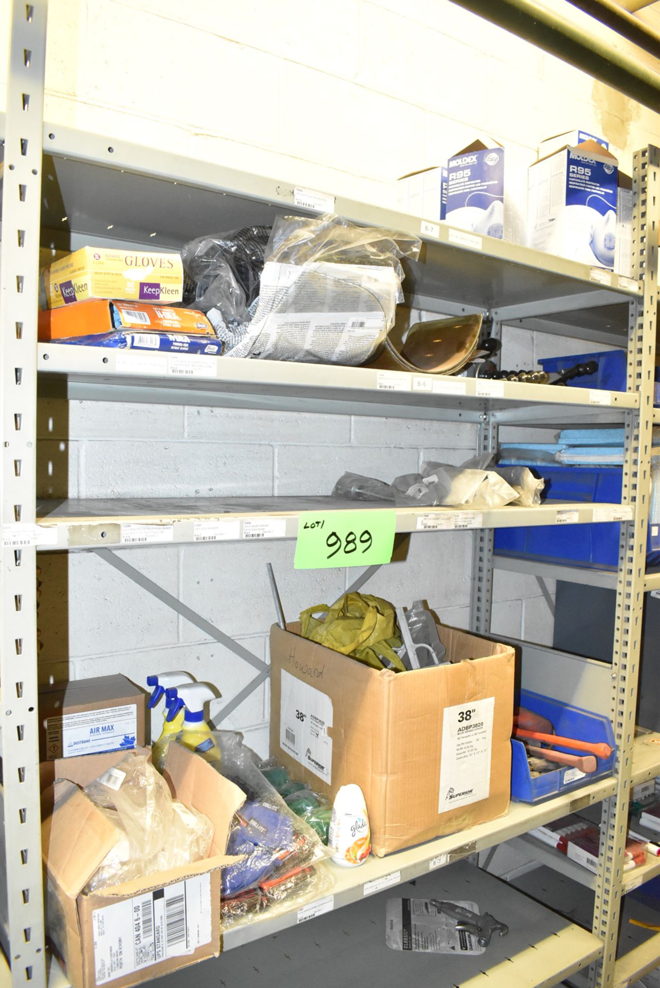LOT/ CONTENTS OF SHELF - PPE, CLEANING SUPPLIES & TOOLS