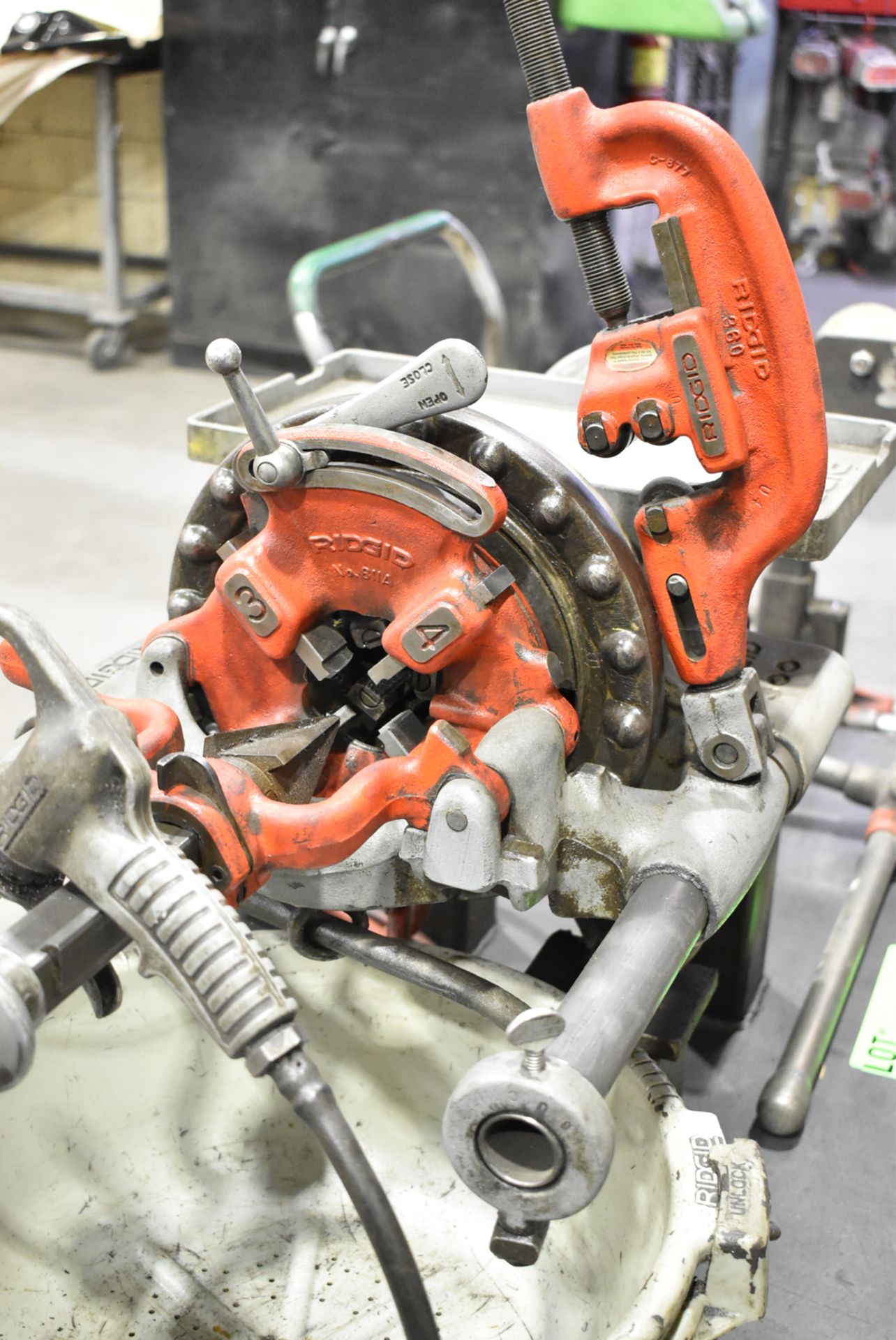 RIDGID 300 POWERED PIPE AND BOLT THREADER WITH DIE HOLDER, REAMER AND CUTTING ATTACHMENTS, - Image 2 of 3