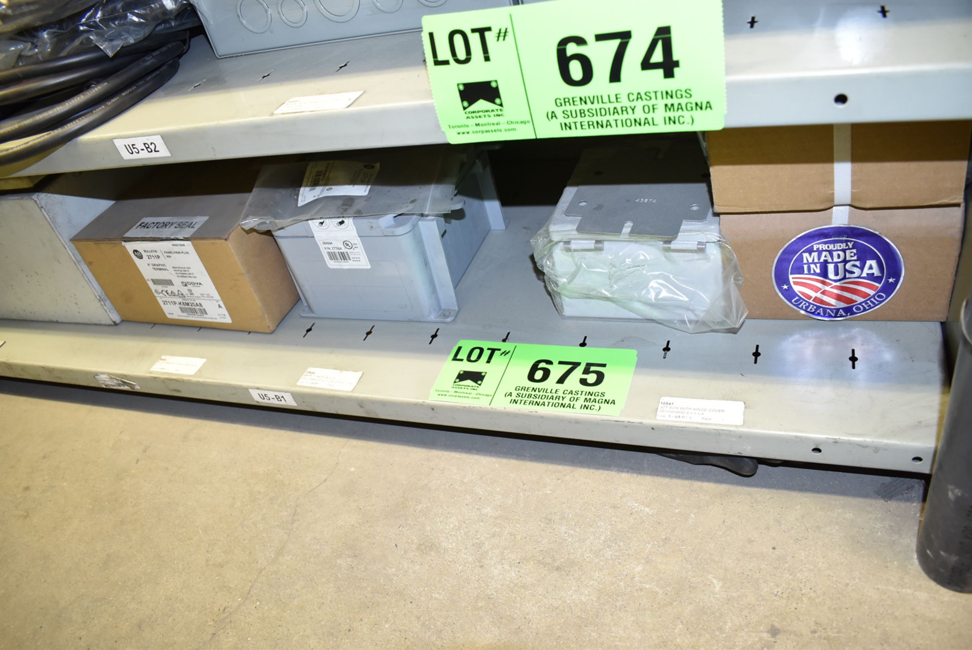 LOT/ CONTENTS OF SHELF INCLUDING ALLEN-BRADLEY PANELVIEW CONTROL, ELECTRICAL BOXES, SPARE COMPONENTS
