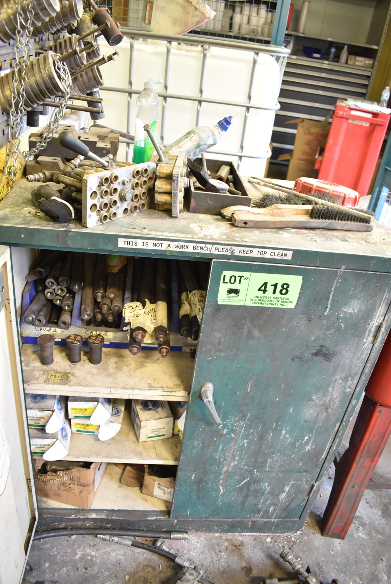 LOT/ SHOP CABINET WITH CONTENTS - DIE ROLLER PINS & HARDWARE