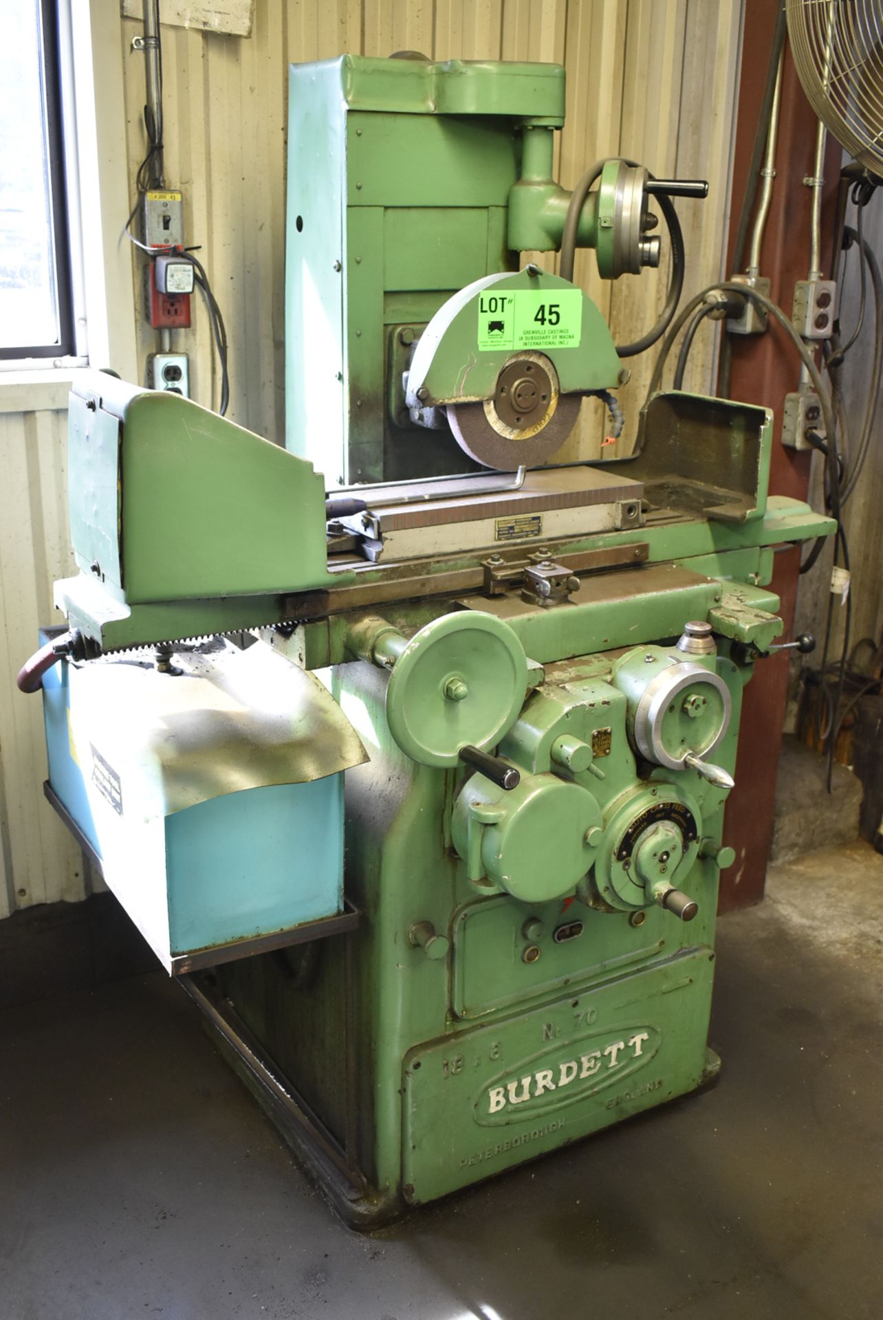 BURDETT NO70 CONVENTIONAL SURFACE GRINDER WITH 6"X18" MAGNETIC CHUCK, 12" WHEEL, INCREMENTAL DOWN