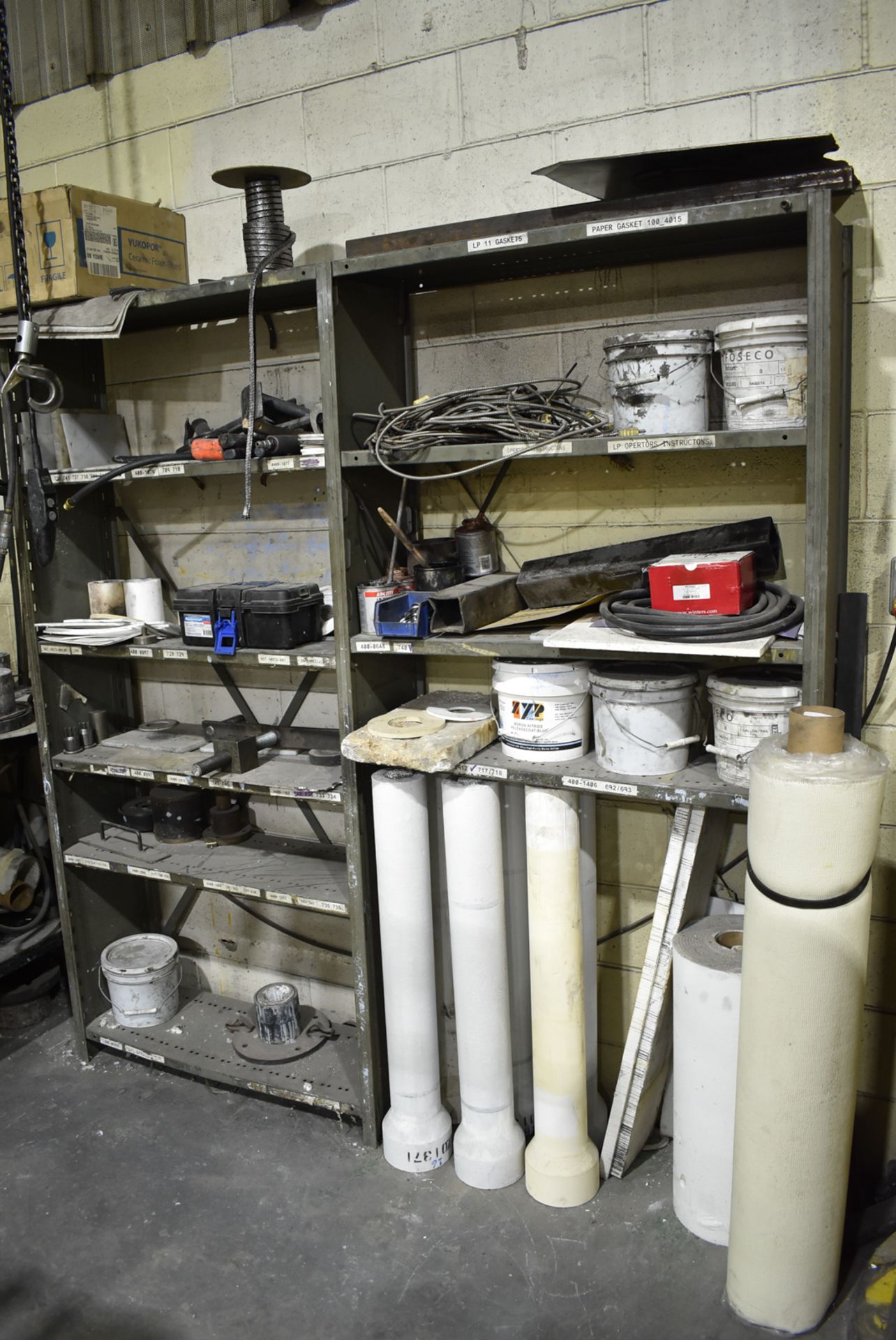 LOT/ DIE PREP STATION WITH FIRE RESISTANT MATERIAL PRESS, HEAT CYLINDER ACCESSORIES, SHELVES WITH - Image 6 of 6