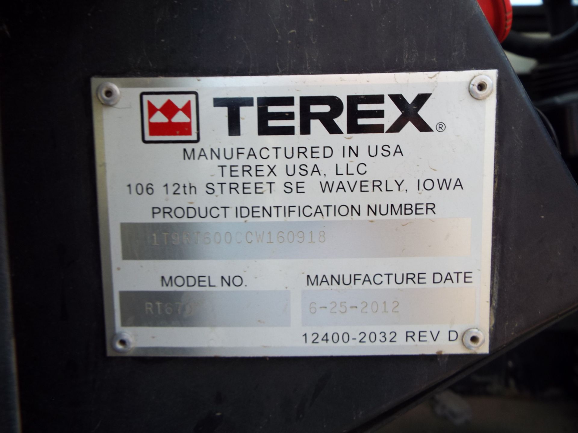 TEREX (2012) RT670, ROUGH TERRAIN 70 TON HYDRAULIC CRANE, 4X4, 111' MAX HEIGHT, 45.1' TRANSPORT - Image 10 of 10
