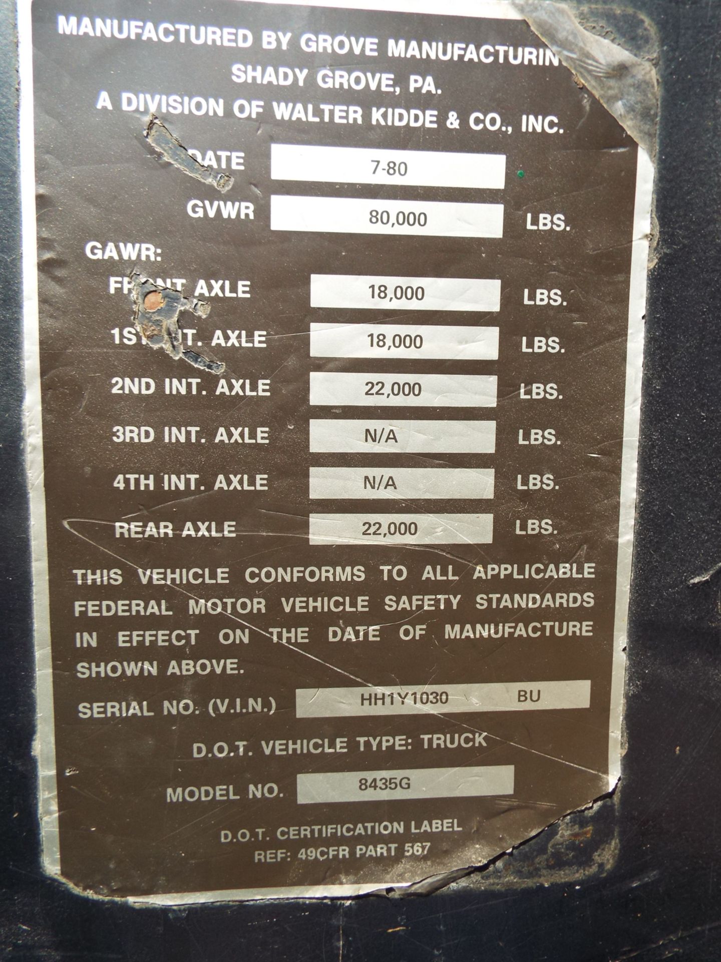GROVE (1981) 8435G, 35 TON HYDRAULIC TRUCK CRANE, DETROIT DIESEL ENGINE, 13 SPEED MANUAL - Image 9 of 9