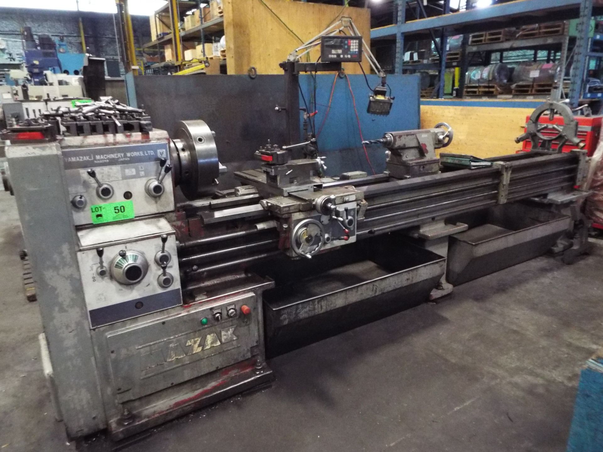 MAZAK GAP BED ENGINE LATHE WITH 20" SWING OVER BED, 126" BETWEEN CENTERS, 4" SPINDLE BORE, SPEEDS TO - Image 2 of 8