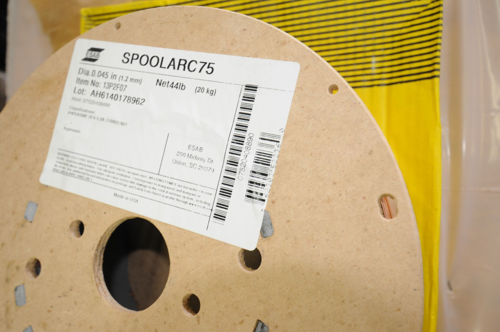 LOT/ (12) 44LB SPOOLS OF ESAB SPOOLARC75 0.045" DIAMETER WELDING WIRE CONFORMING TO AWS/ASME SFA 5. - Image 3 of 4