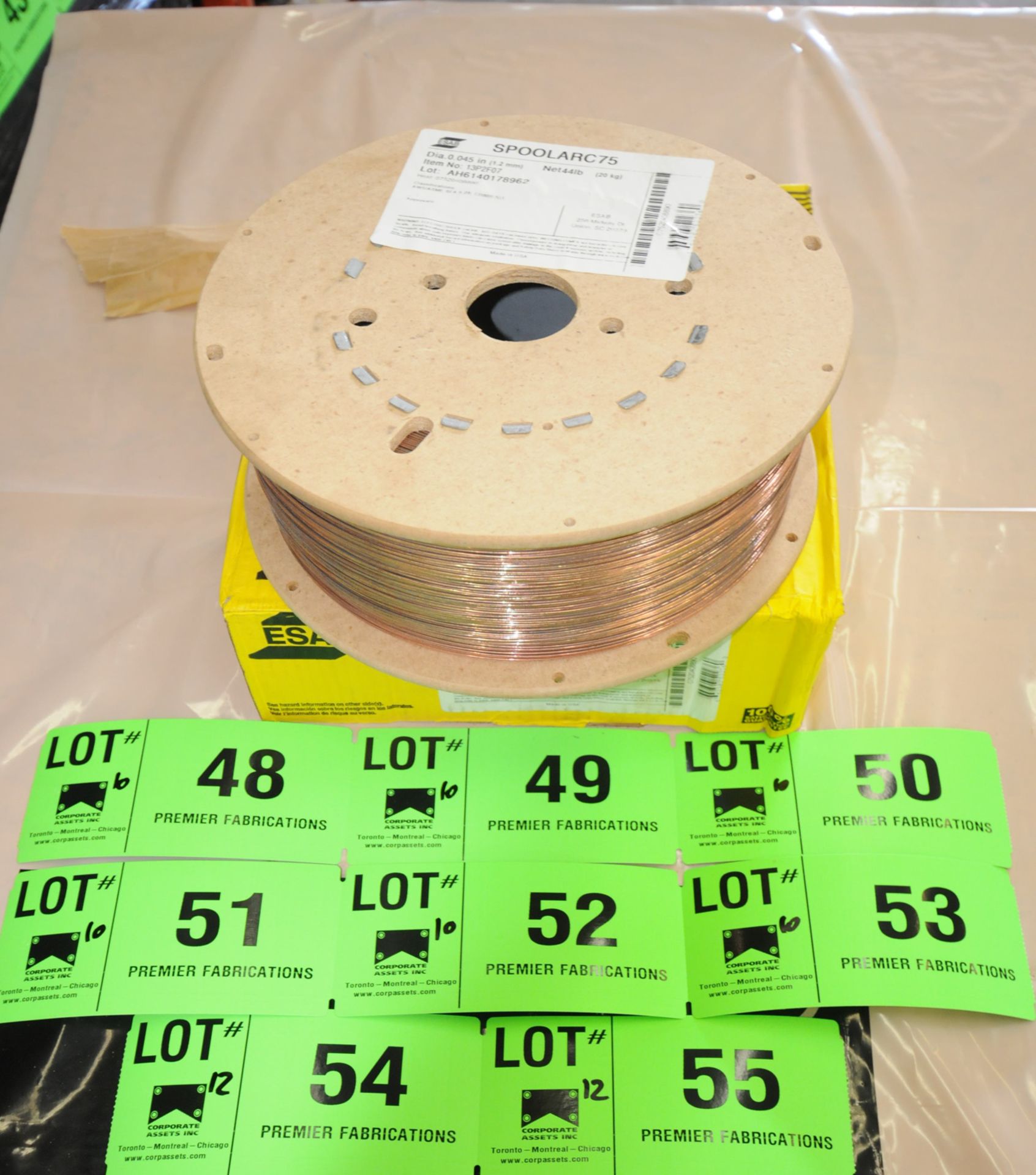 LOT/ (10) 44LB SPOOLS OF ESAB SPOOLARC75 0.045" DIAMETER WELDING WIRE CONFORMING TO AWS/ASME SFA 5.