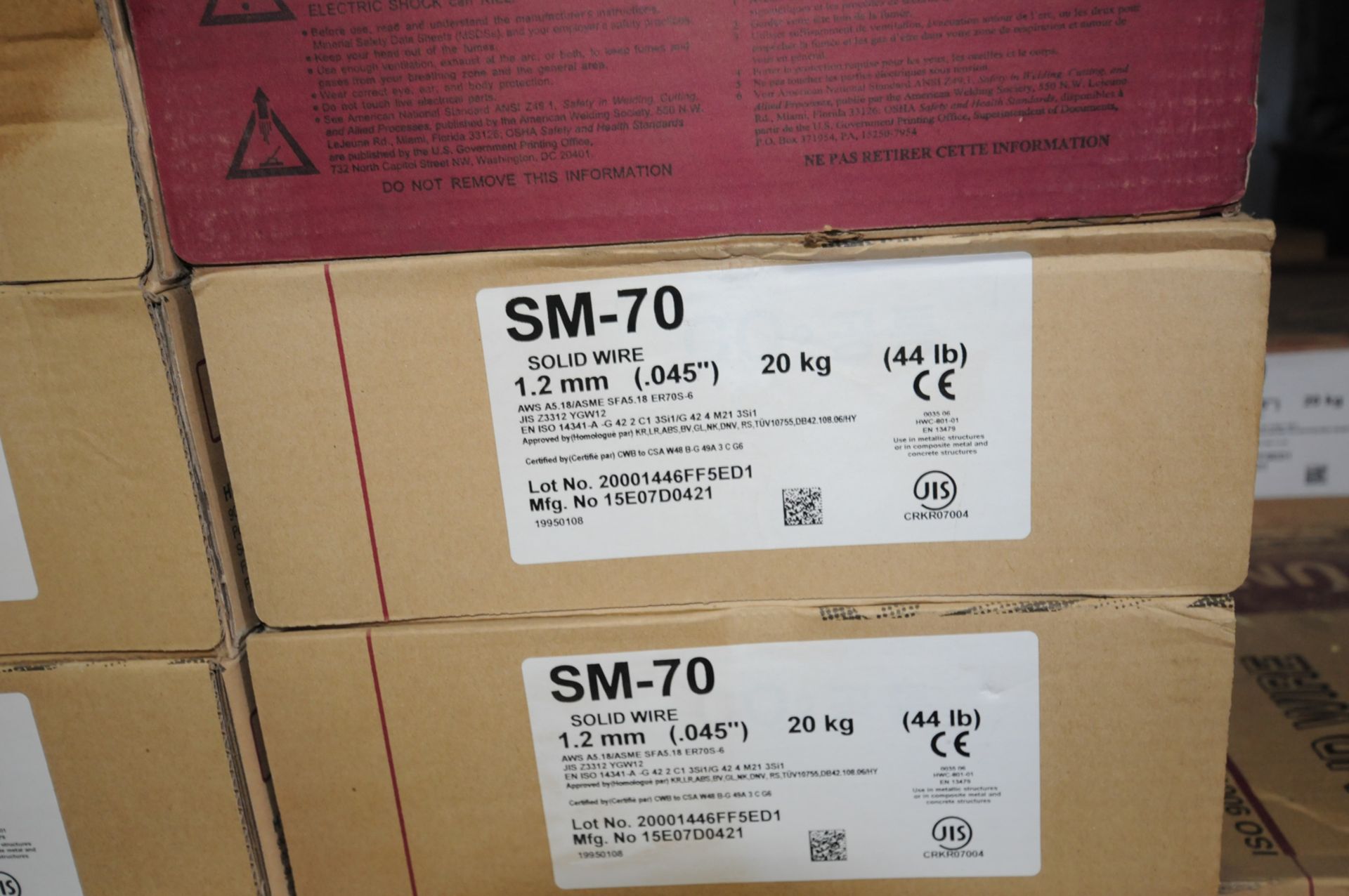 LOT/ (10) 44LB SPOOLS OF HYUNDAI SM-70 WELDING WIRE 0.045" DIAMETER CONFORMING TO AWS A5.18/ASME - Image 2 of 3