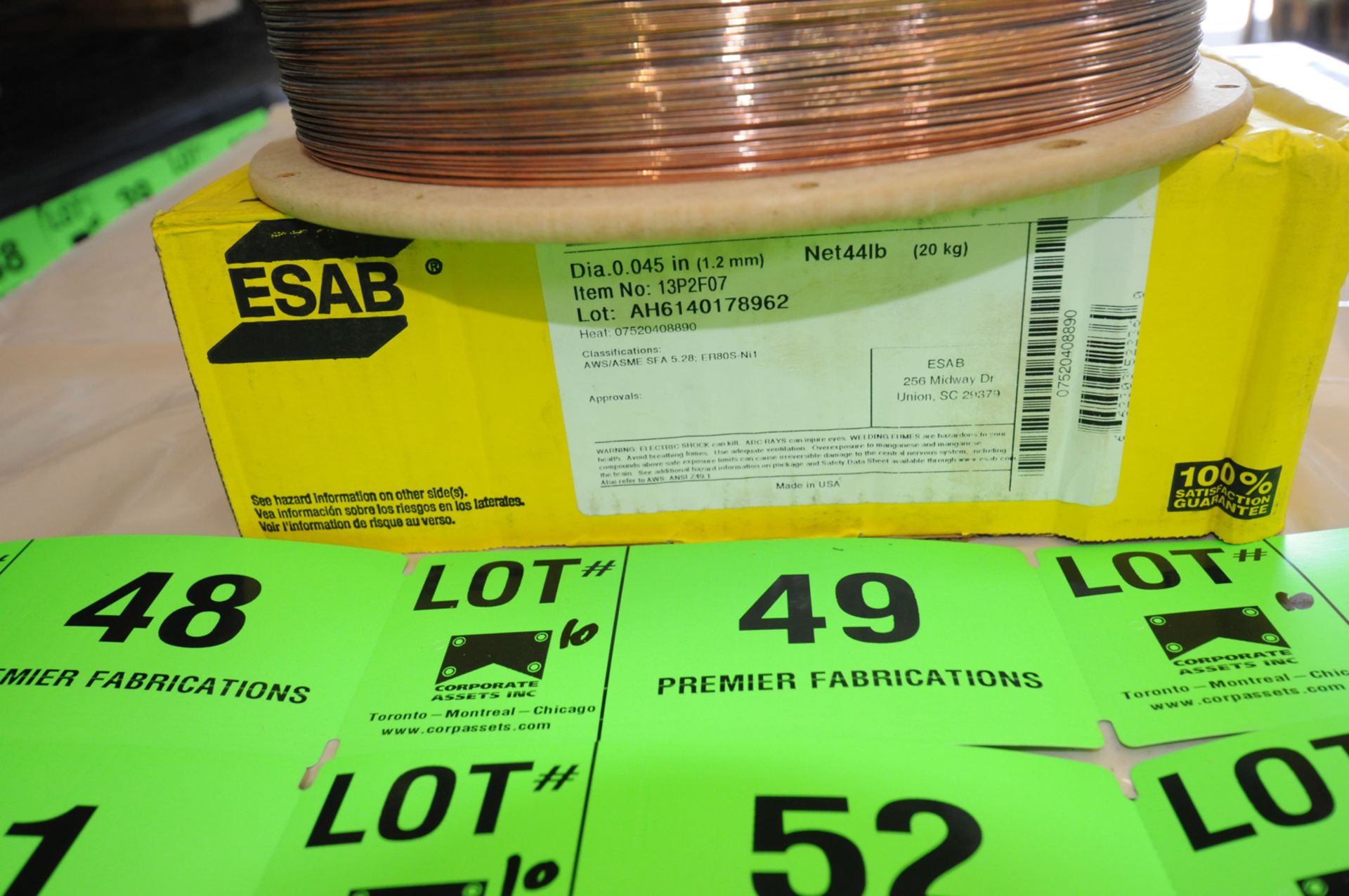 LOT/ (10) 44LB SPOOLS OF ESAB SPOOLARC75 0.045" DIAMETER WELDING WIRE CONFORMING TO AWS/ASME SFA 5. - Image 2 of 4